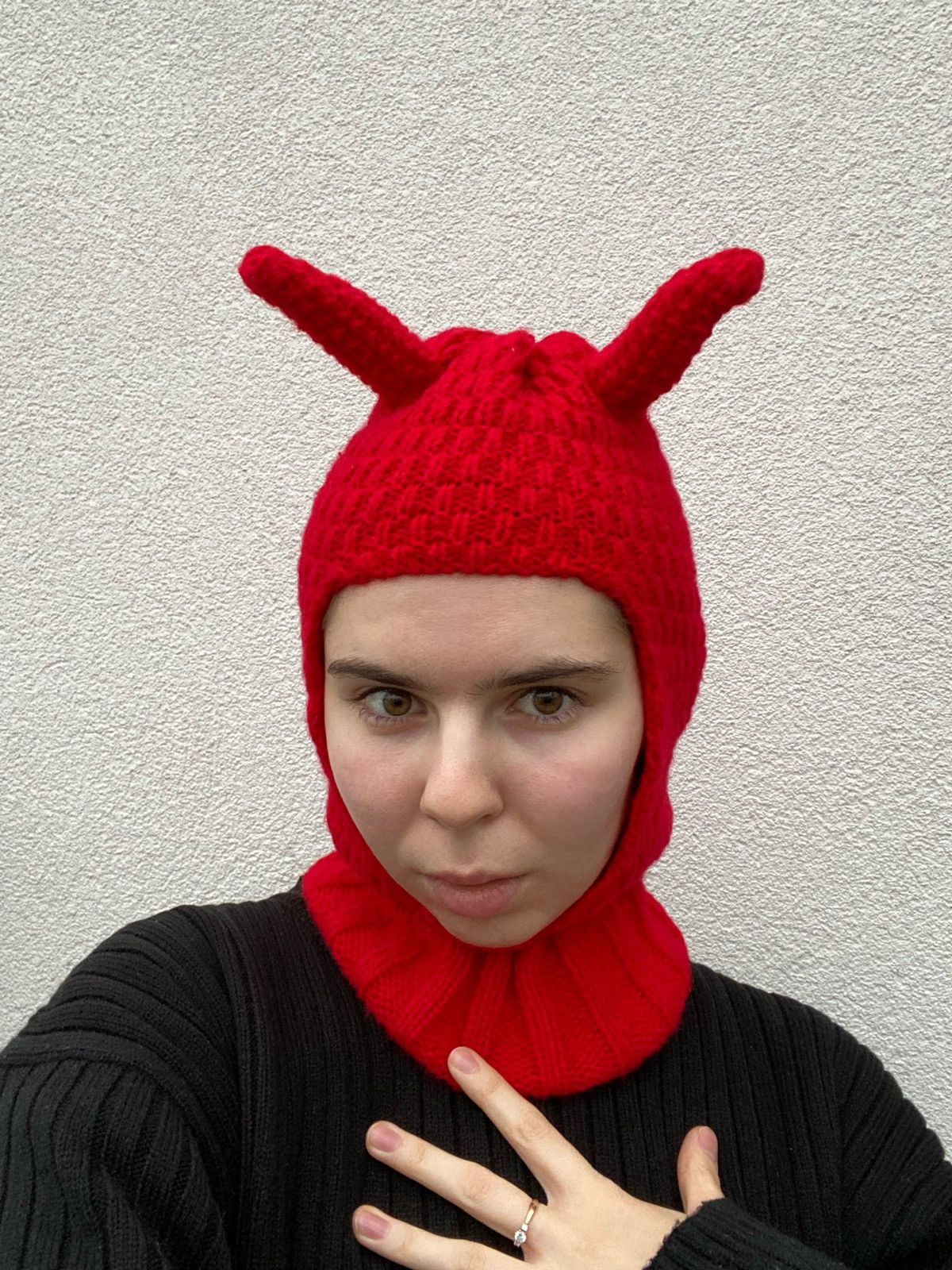 Handmade Handmade Knitted Balaclava Ski Mask Devil Horns Style Grailed