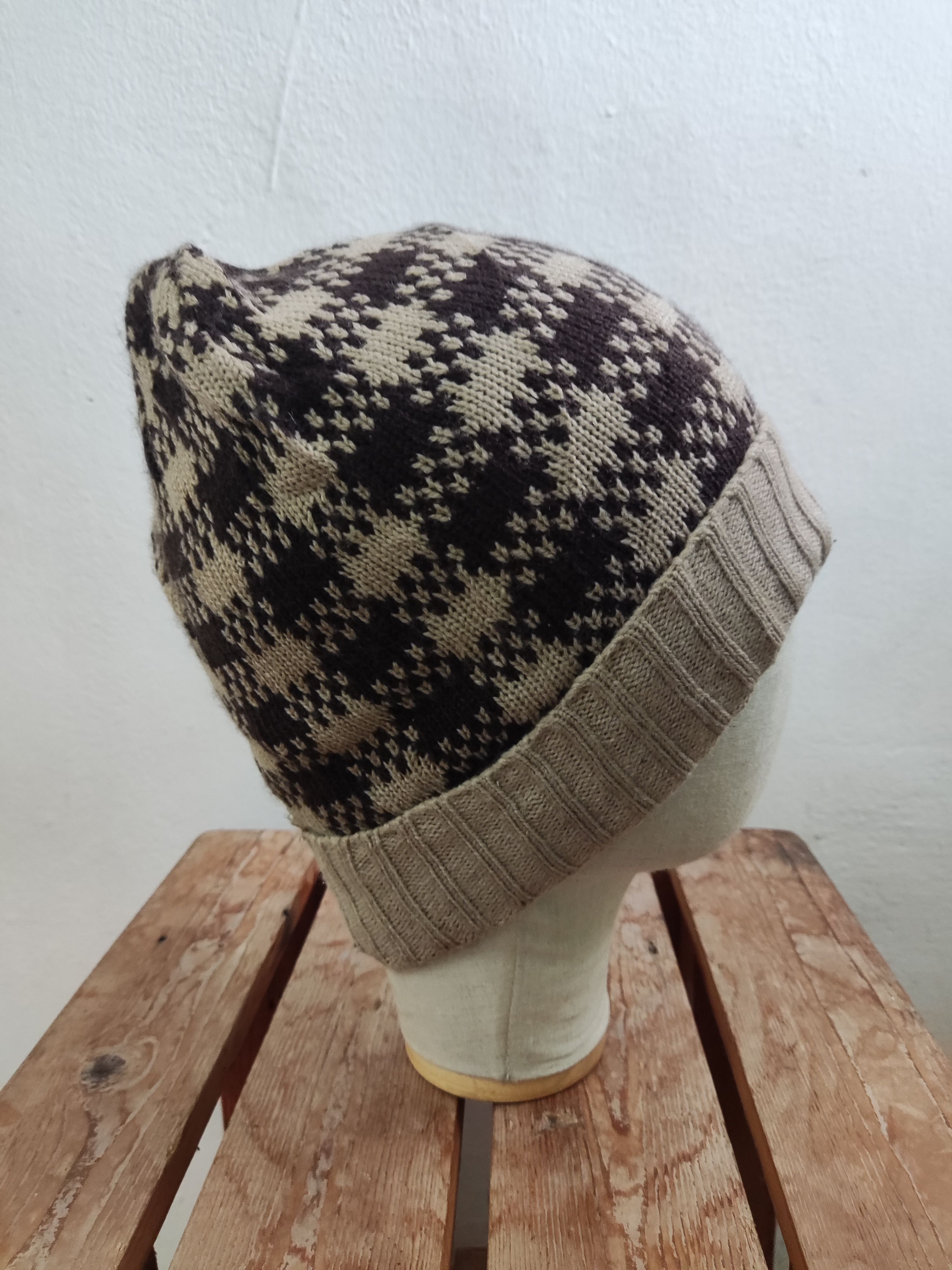 Japanese Brand Japanese Brown Checked Beanie Hat Size ONE SIZE - 3 Thumbnail