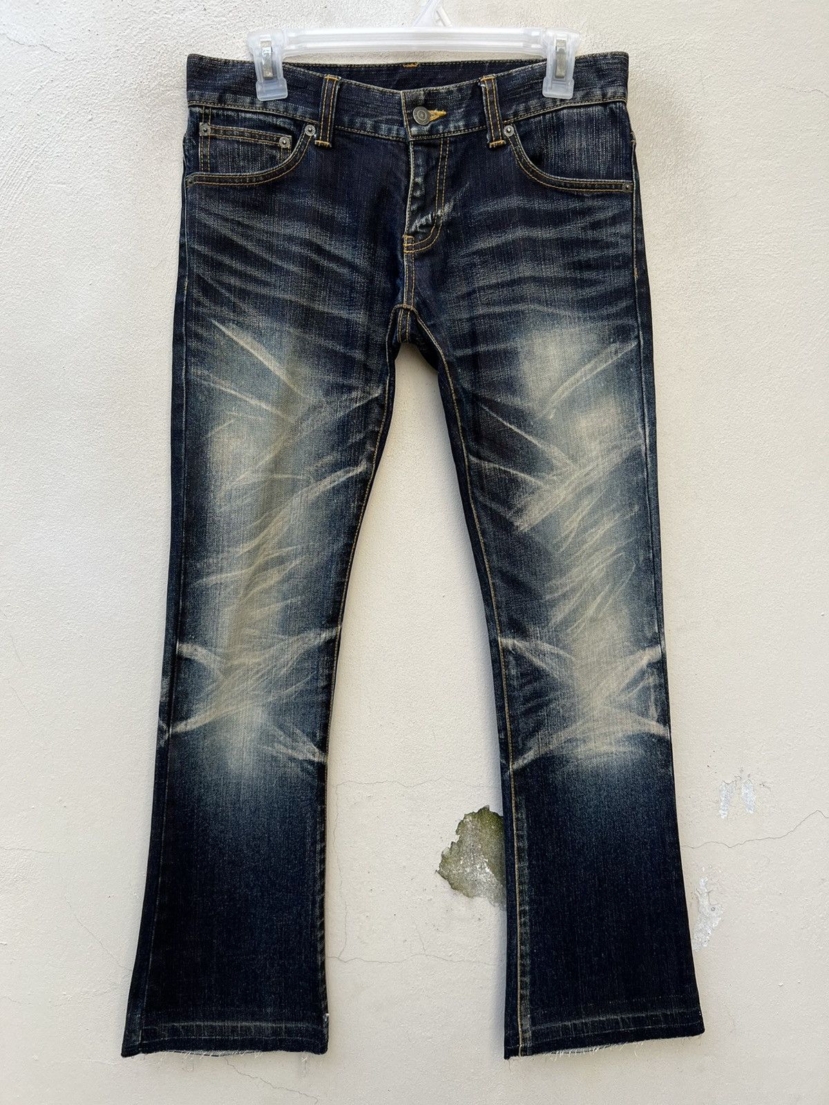 Tornado Mart Vintage Tornado Mart Stretch Fade Waxed Denim Flare Jeans Size US 29 - 6 Thumbnail