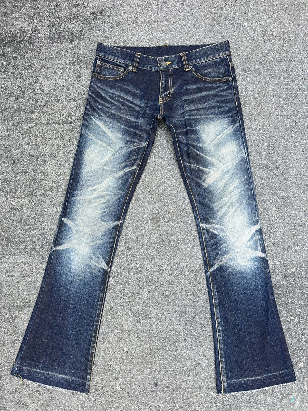 Tornado Mart Vintage Tornado Mart Stretch Fade Waxed Denim Flare Jeans Size US 29 - 1 Thumbnail