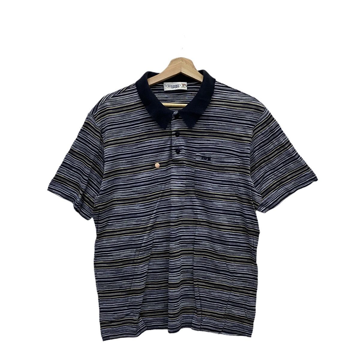 VINTAGE MISSONI SPORT STRIPE BLACK POLO SHIRT