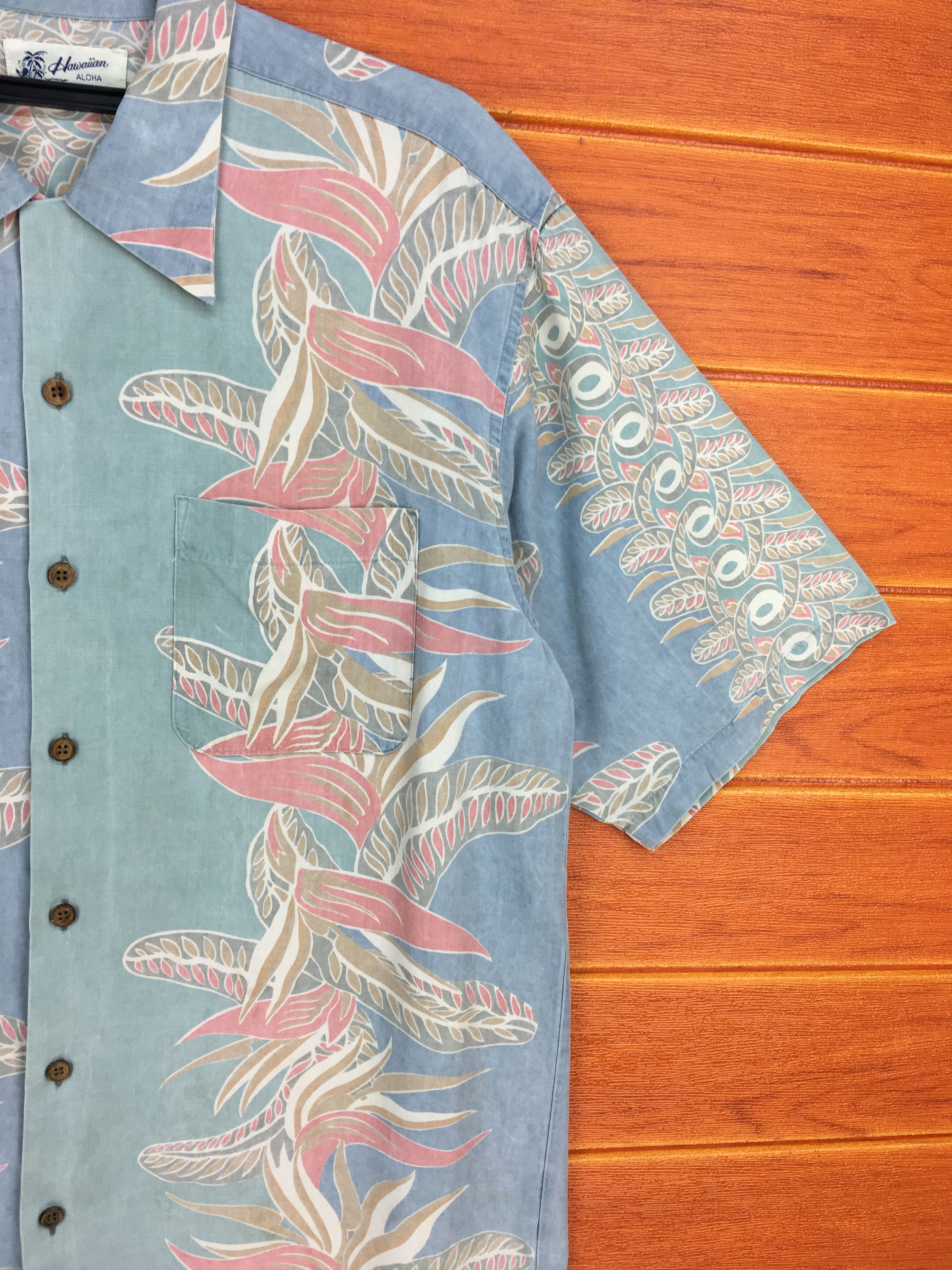 Vintage Vintage ALOHA Hello Tropical Blue Faded Hawaiian Shirt Size US L / EU 52-54 / 3 - 4 Thumbnail