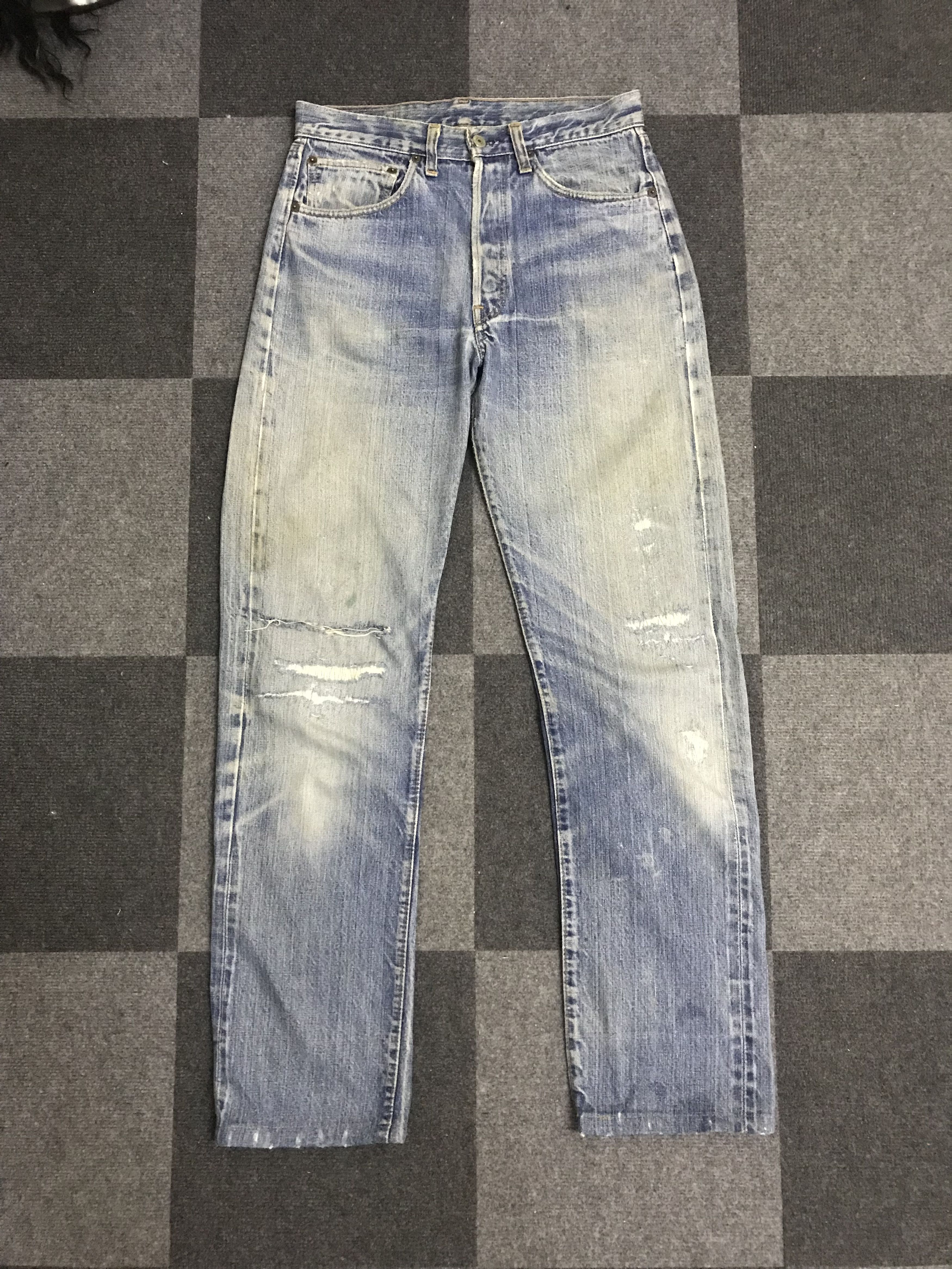 image of Distressed Denim x Levis Vlev143-Vintage 70's Levis 501 Selvedge Distressed Jeans in Light Wash (Si