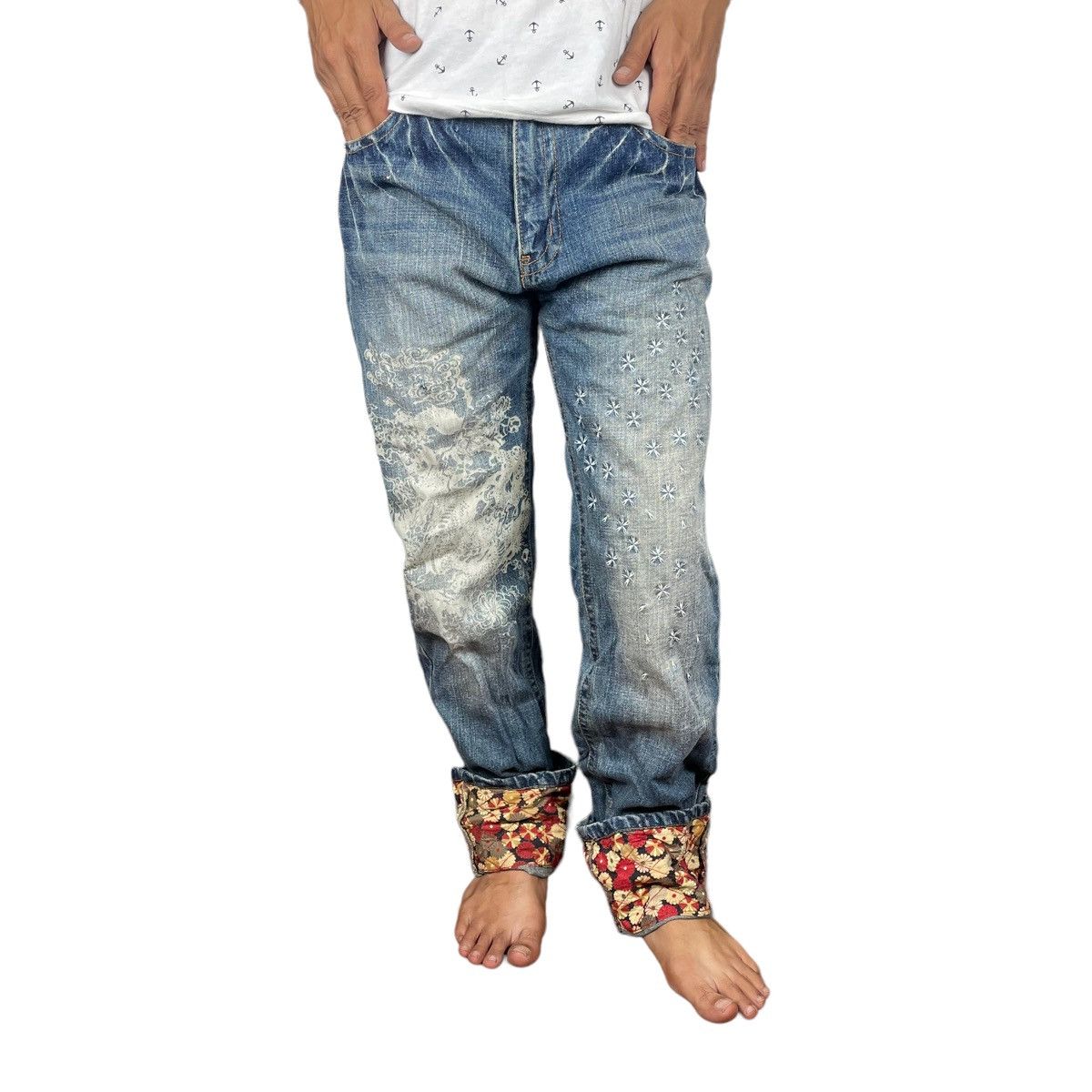 Japanese Brand ☀️PATCHWORK DENIM POP ART JEANS PANTS LIKE KAPITAL Size US 32 / EU 48 - 1 Thumbnail