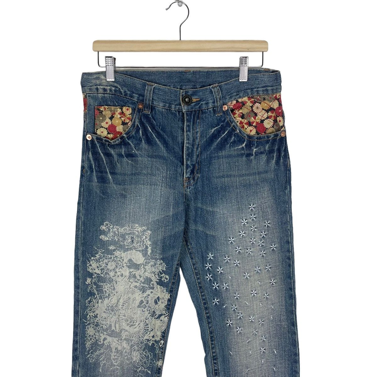 Japanese Brand ☀️PATCHWORK DENIM POP ART JEANS PANTS LIKE KAPITAL Size US 32 / EU 48 - 9 Thumbnail