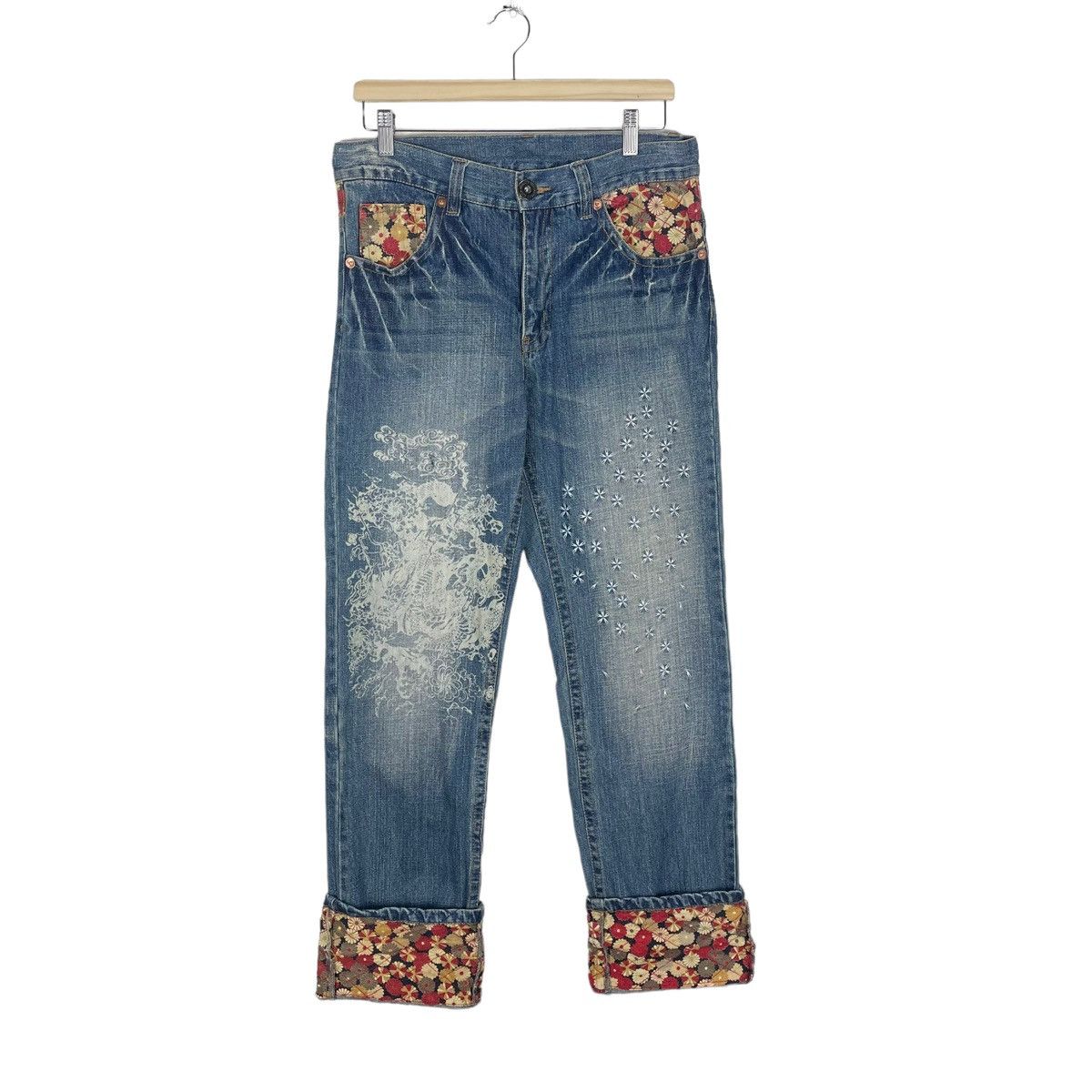 Japanese Brand ☀️PATCHWORK DENIM POP ART JEANS PANTS LIKE KAPITAL Size US 32 / EU 48 - 13 Thumbnail