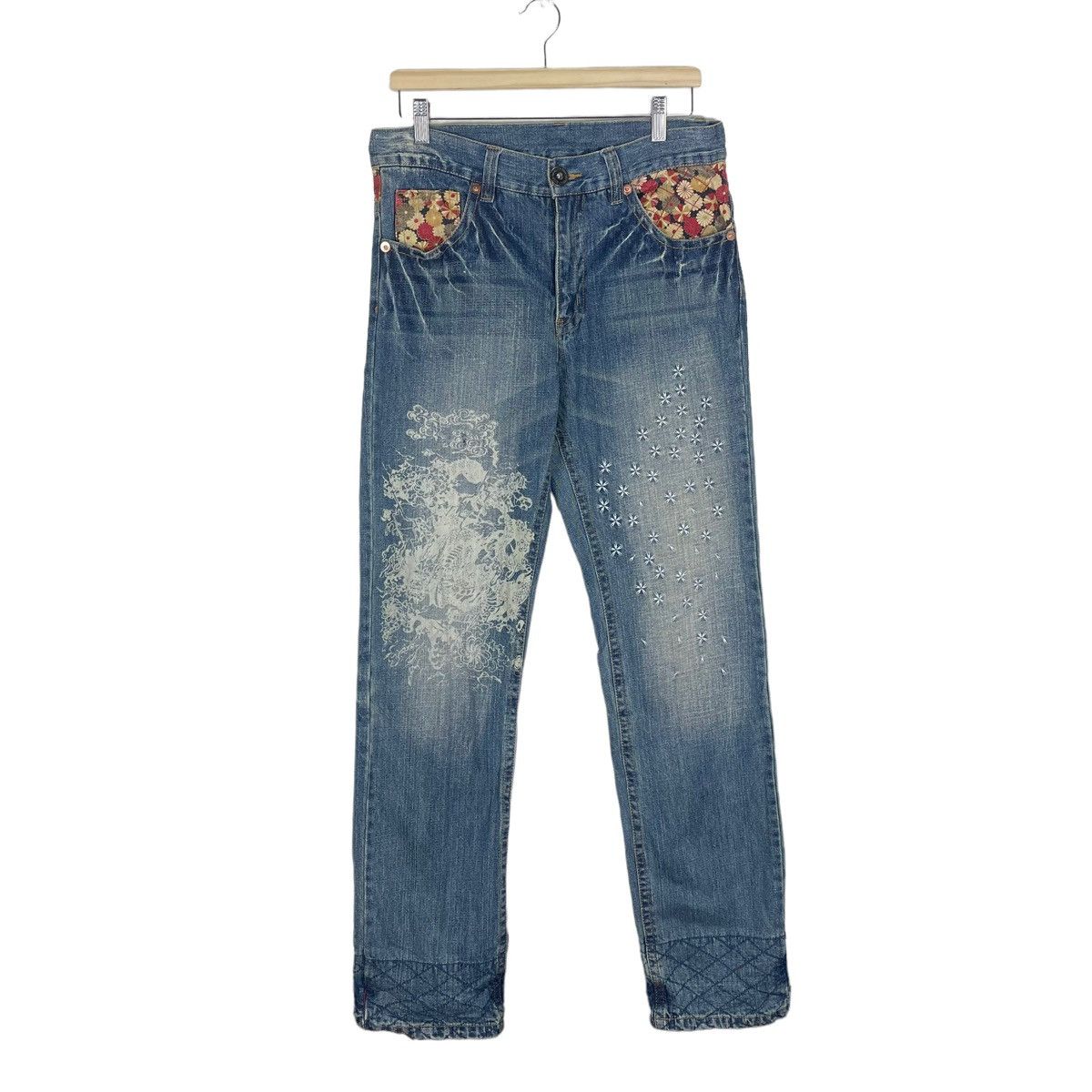 Japanese Brand ☀️PATCHWORK DENIM POP ART JEANS PANTS LIKE KAPITAL Size US 32 / EU 48 - 8 Thumbnail