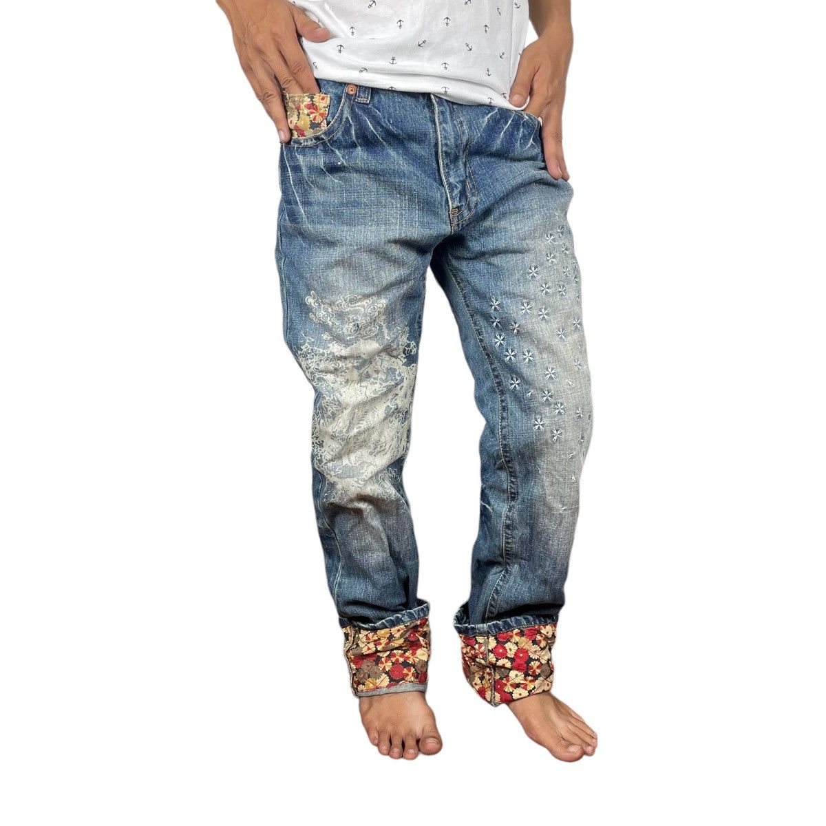 Japanese Brand ☀️PATCHWORK DENIM POP ART JEANS PANTS LIKE KAPITAL Size US 32 / EU 48 - 2 Thumbnail
