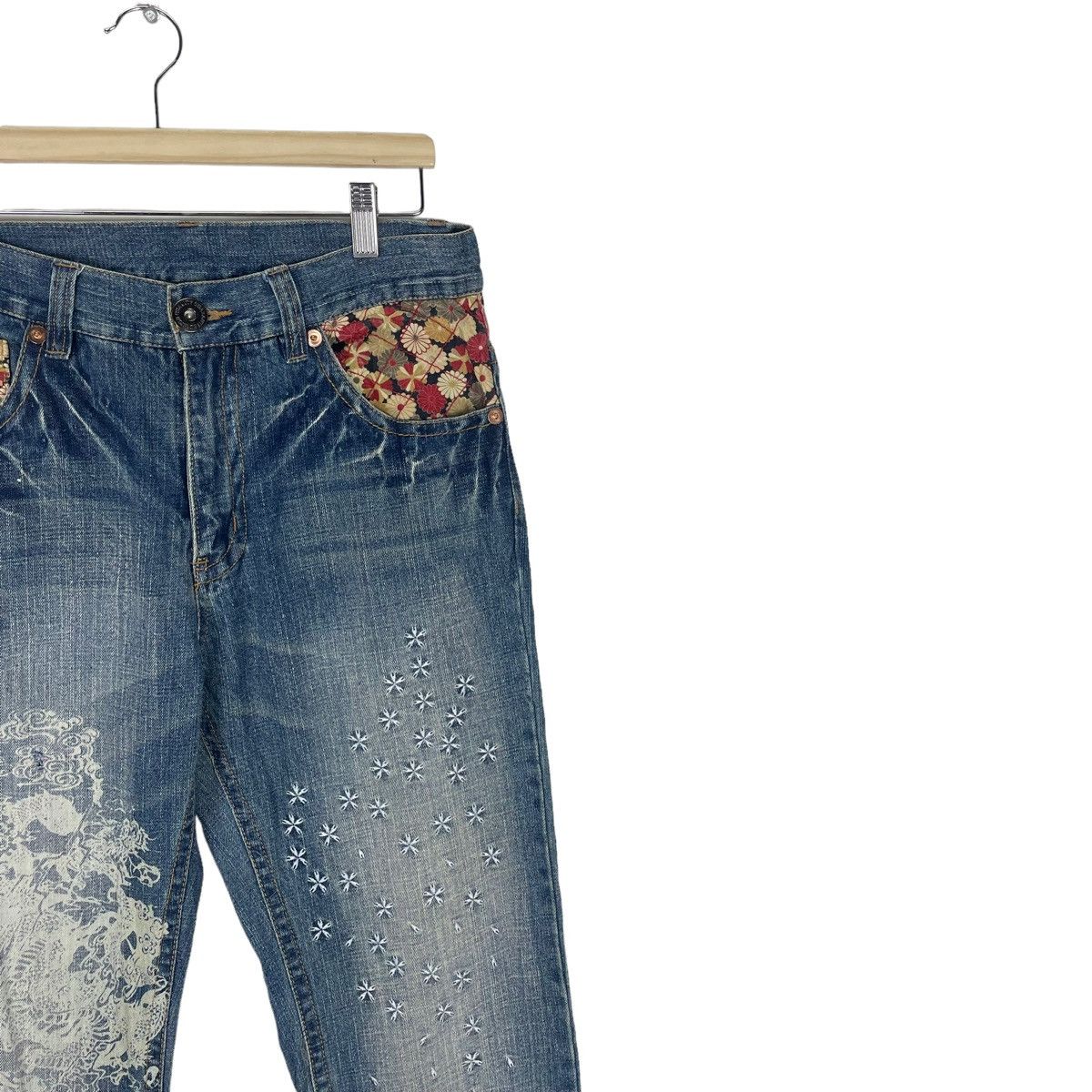 Japanese Brand ☀️PATCHWORK DENIM POP ART JEANS PANTS LIKE KAPITAL Size US 32 / EU 48 - 10 Thumbnail