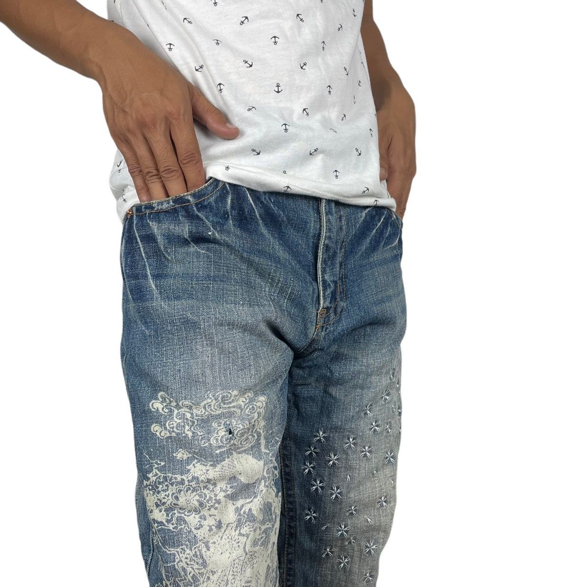 Japanese Brand ☀️PATCHWORK DENIM POP ART JEANS PANTS LIKE KAPITAL Size US 32 / EU 48 - 3 Thumbnail