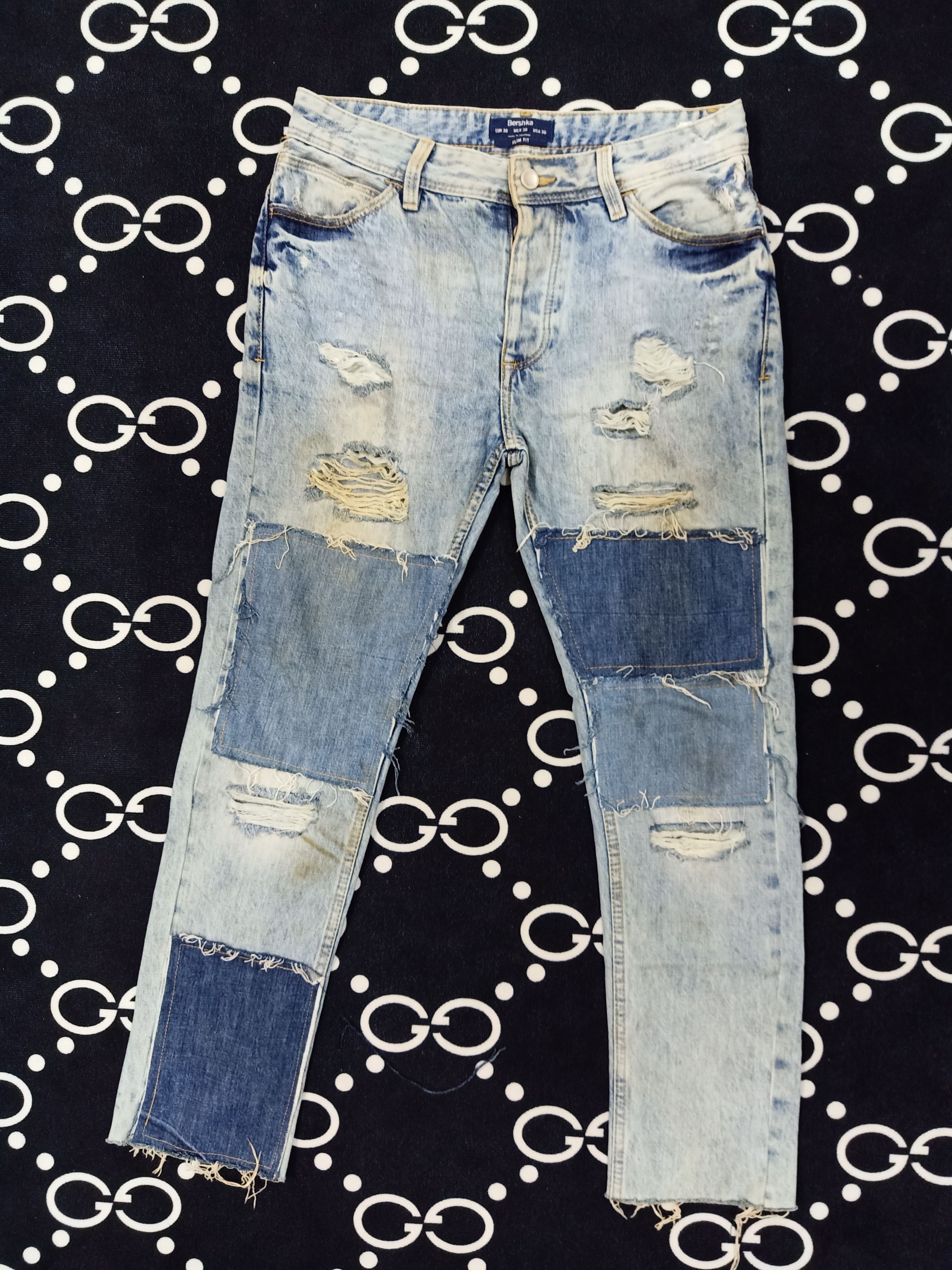 Bershka BERSHKA Distressed Patches Denim Jeans Pant Size US 32 / EU 48 - 5 Thumbnail