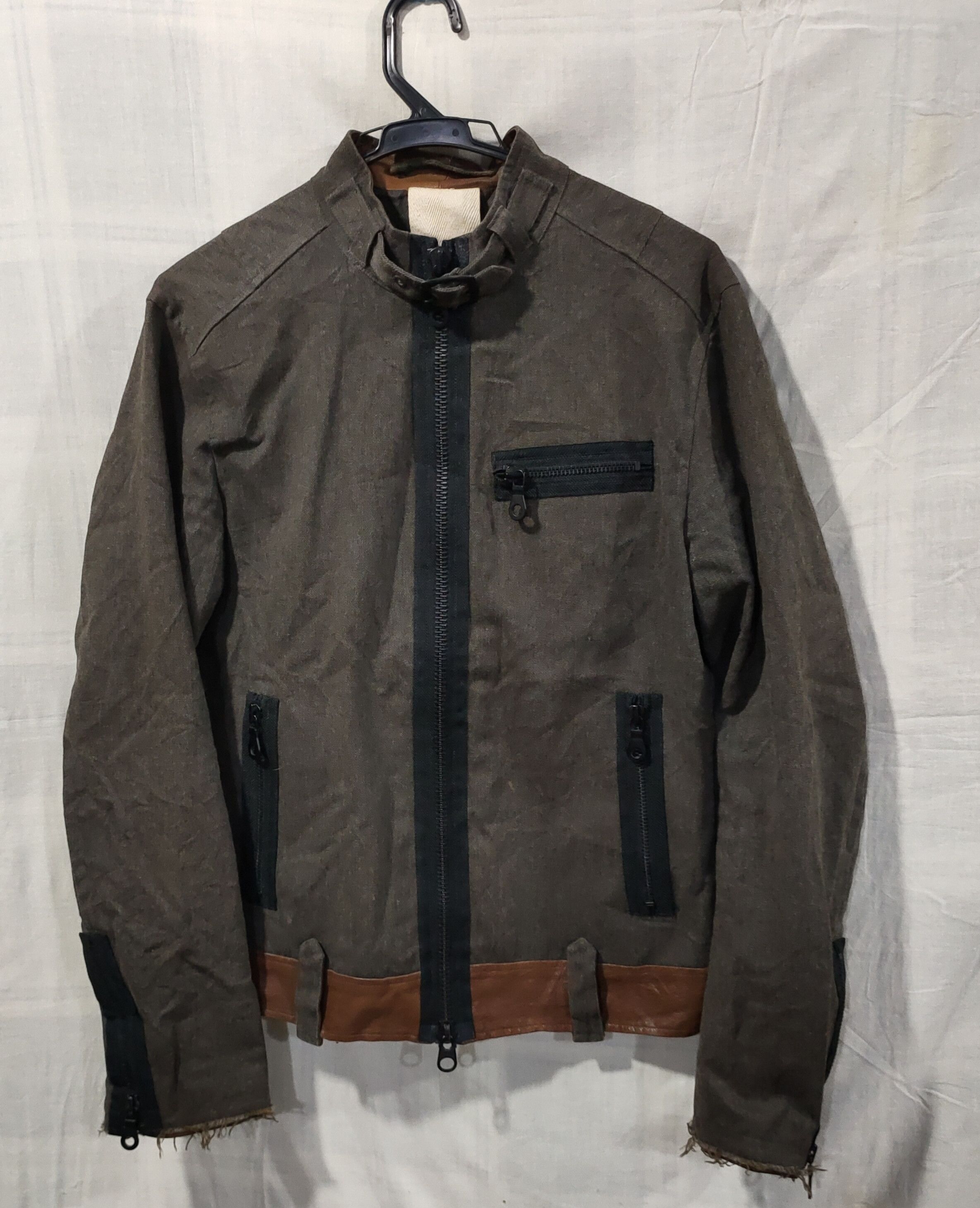 Bark tannage zipper jacket Japanese designer army green