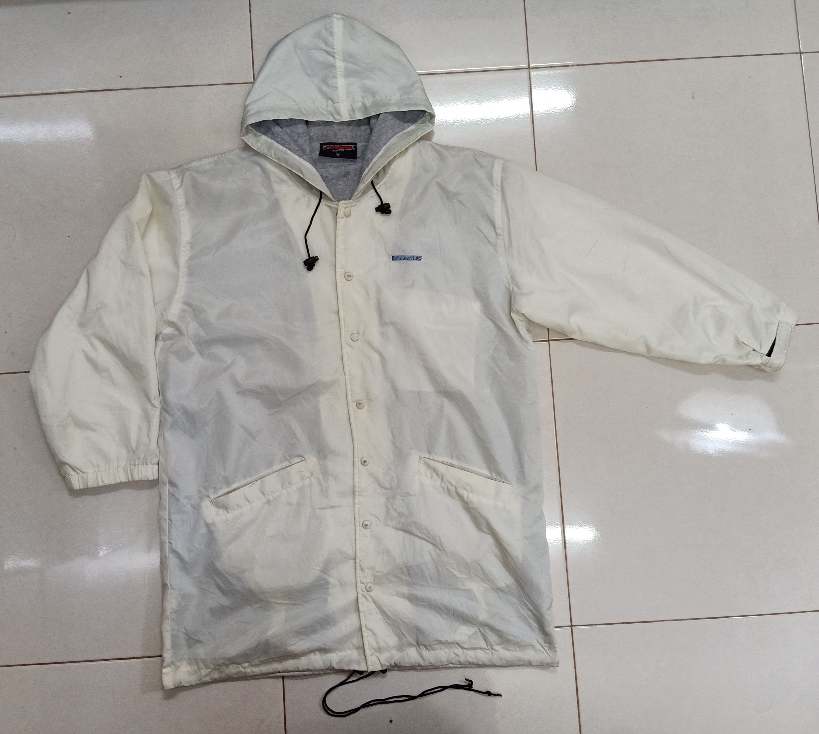 Vans × Vintage VANS Vintage Big Logo Beige White Hoodie Winter Parka Size US L / EU 52-54 / 3 - 4 Thumbnail