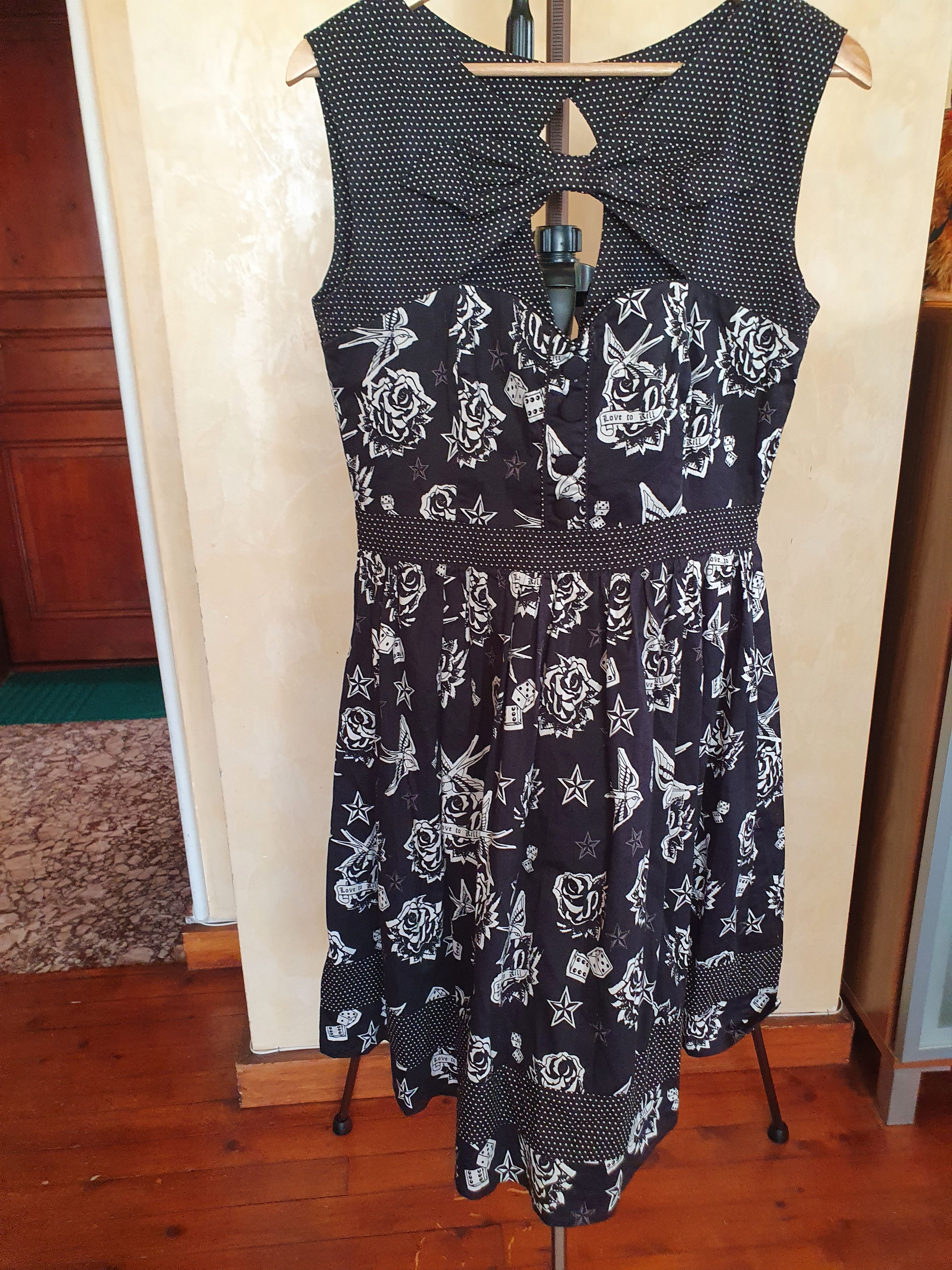 Other Living Dead Souls Black White Dice Roses Rockabilly dress,L Size L / US 10 / IT 46 - 1 Thumbnail
