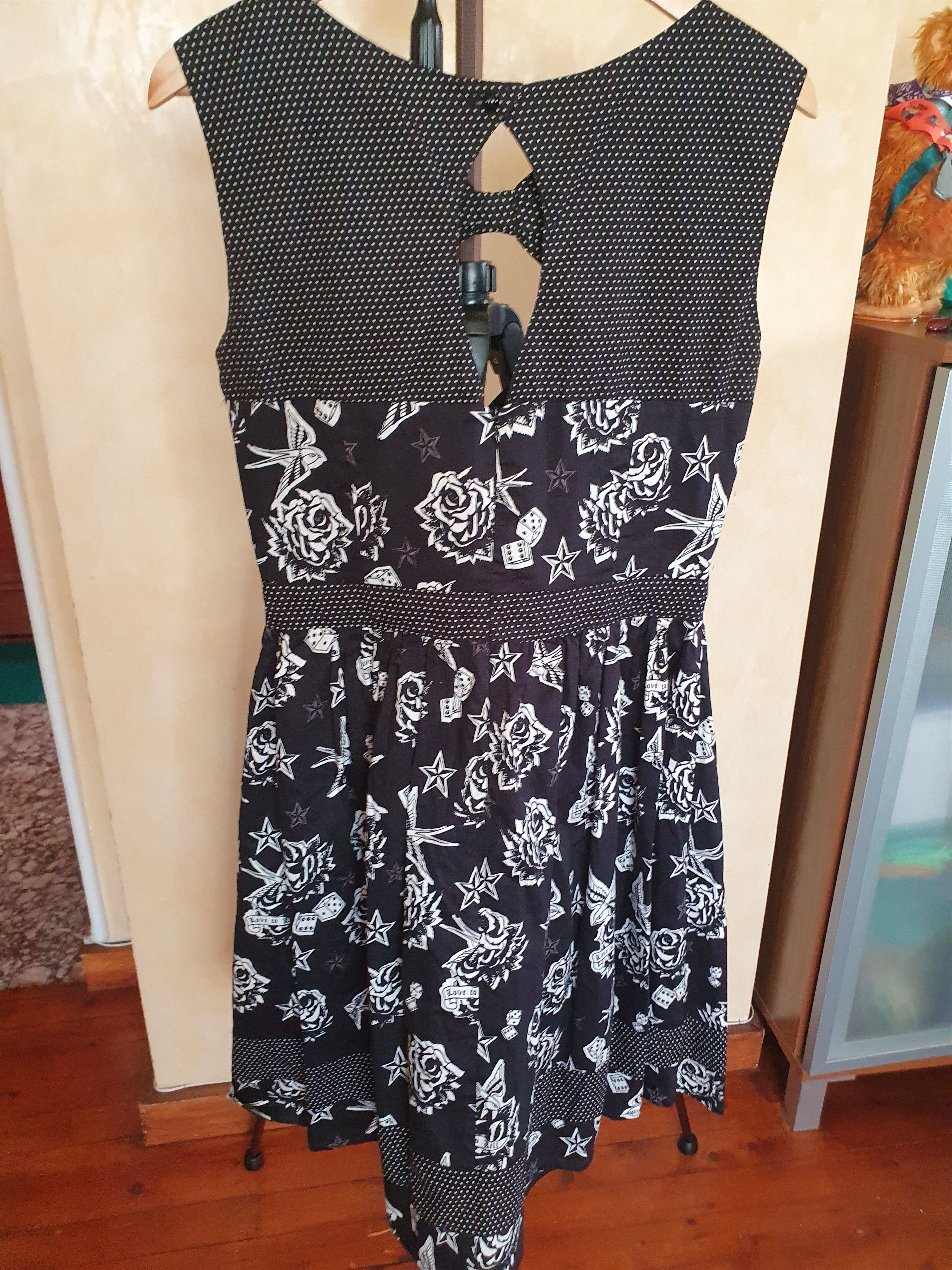 Other Living Dead Souls Black White Dice Roses Rockabilly dress,L Size L / US 10 / IT 46 - 9 Thumbnail