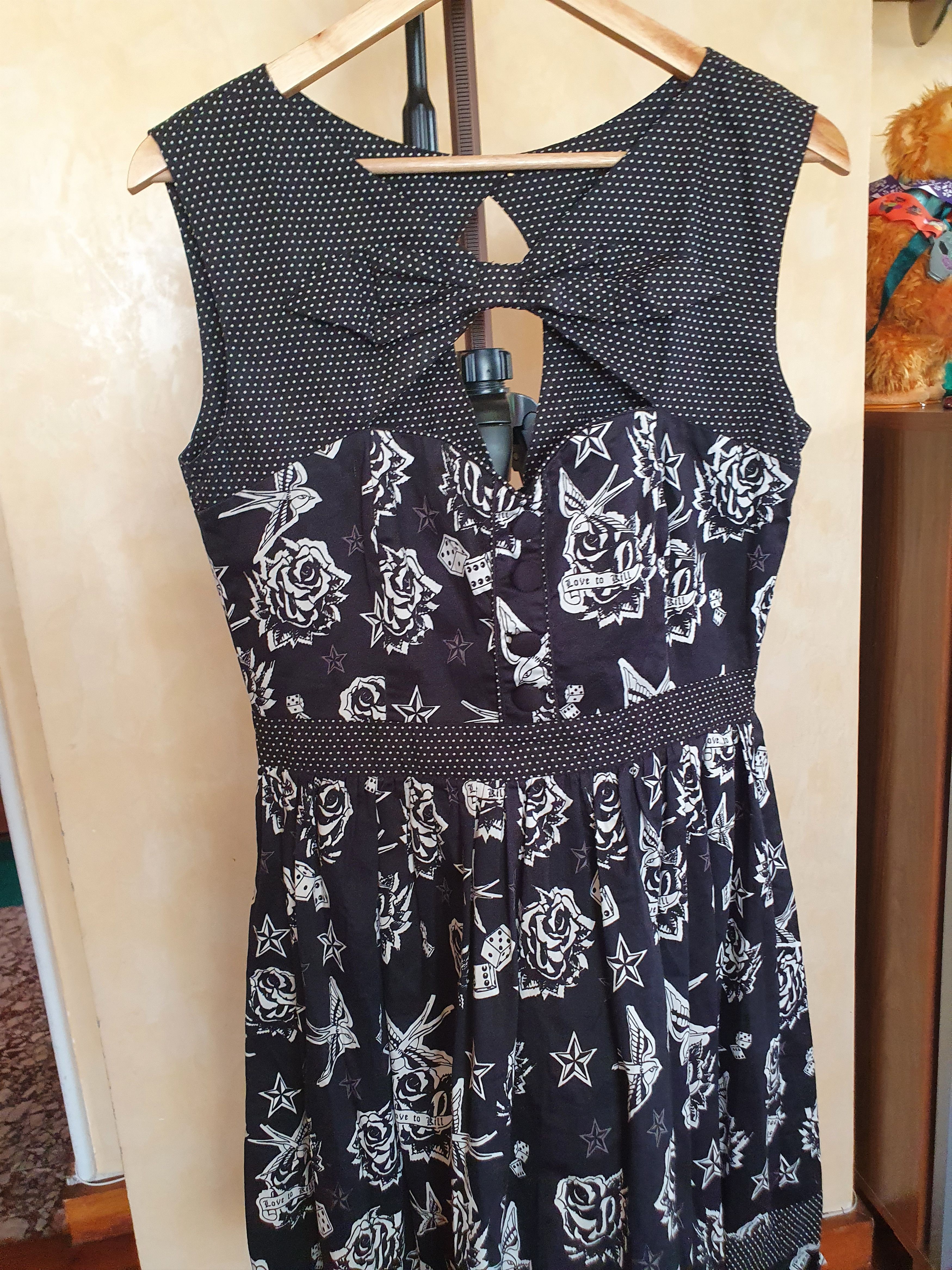 Other Living Dead Souls Black White Dice Roses Rockabilly dress,L Size L / US 10 / IT 46 - 2 Thumbnail