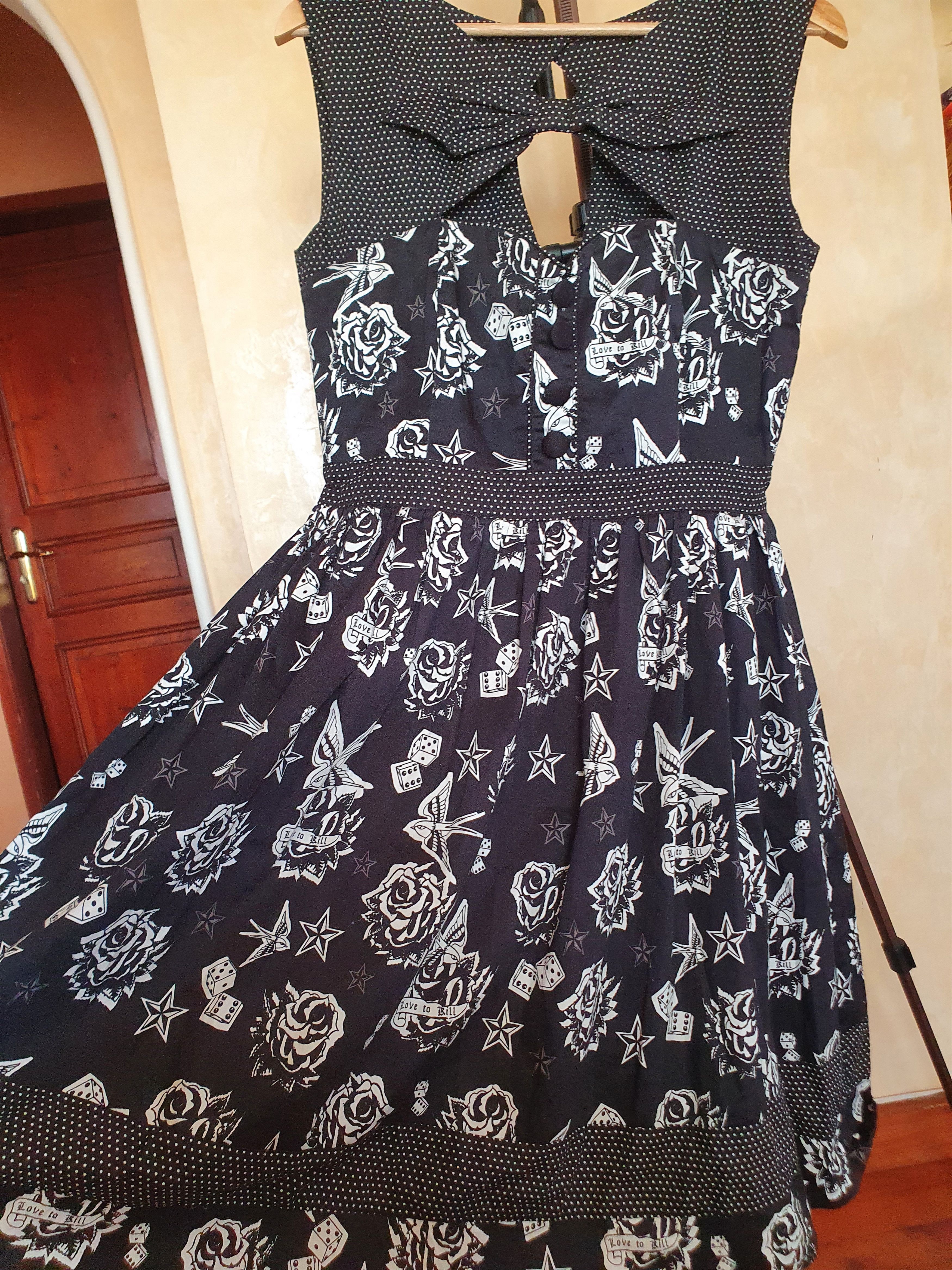 Other Living Dead Souls Black White Dice Roses Rockabilly dress,L Size L / US 10 / IT 46 - 4 Thumbnail