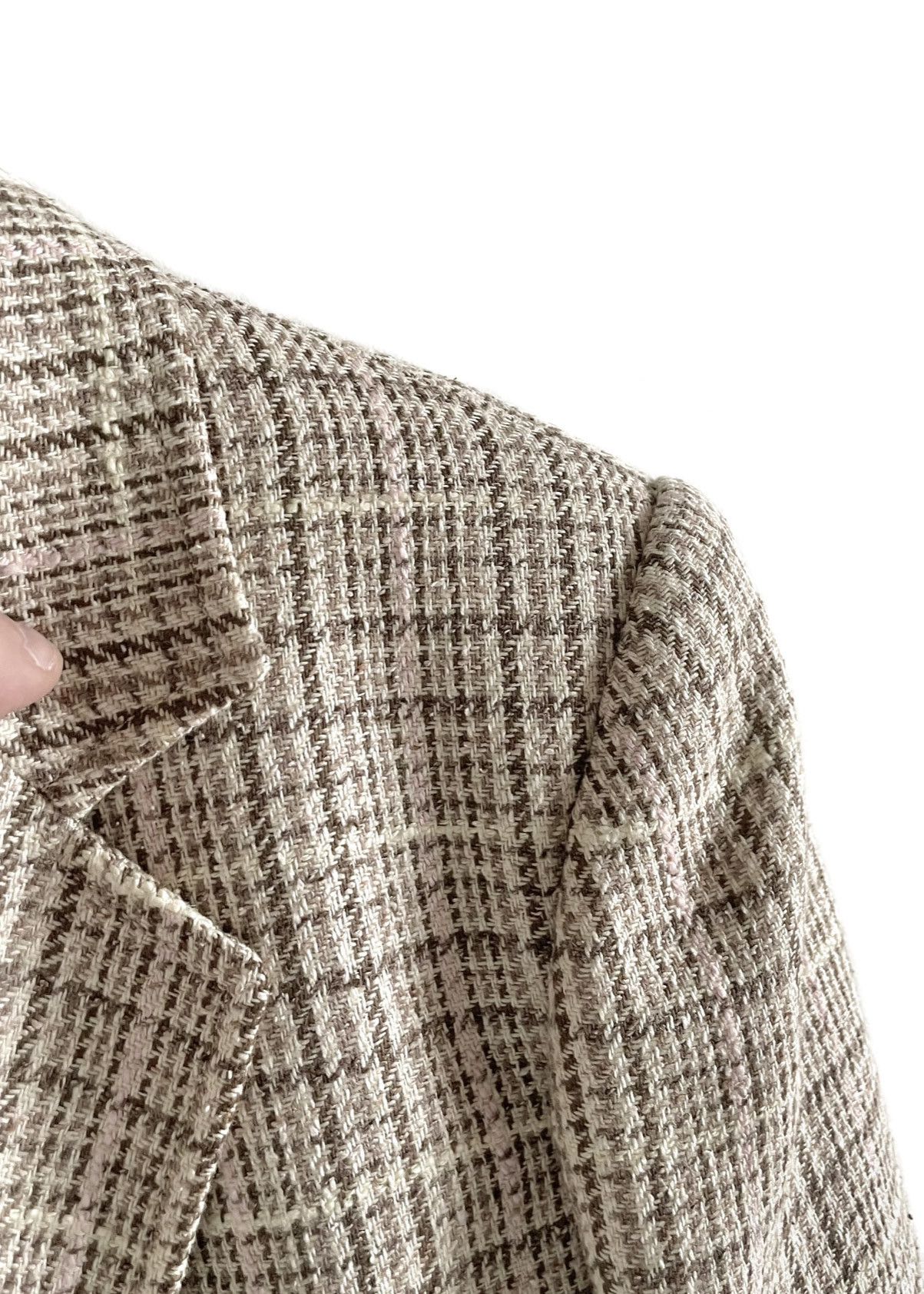 Celine Céline Vintage Beige Pink Checkered Padded Blazer Size L / US 10 / IT 46 - 7 Thumbnail