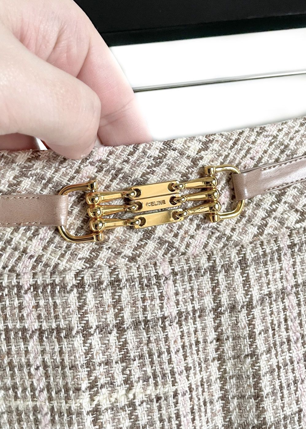 Celine Céline Vintage Beige Pink Checkered Skirt Size 30" / US 8 / IT 44 - 2 Thumbnail
