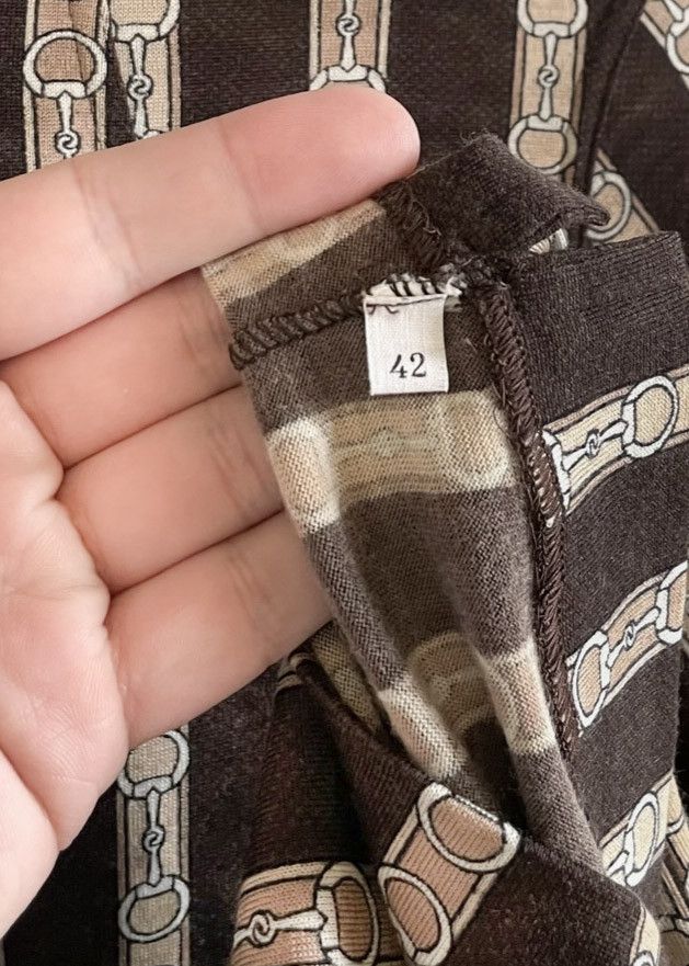 Celine Céline Vintage Brown Horsebit Print Wool Blouse Size XL / US 12-14 / IT 48-50 - 5 Thumbnail