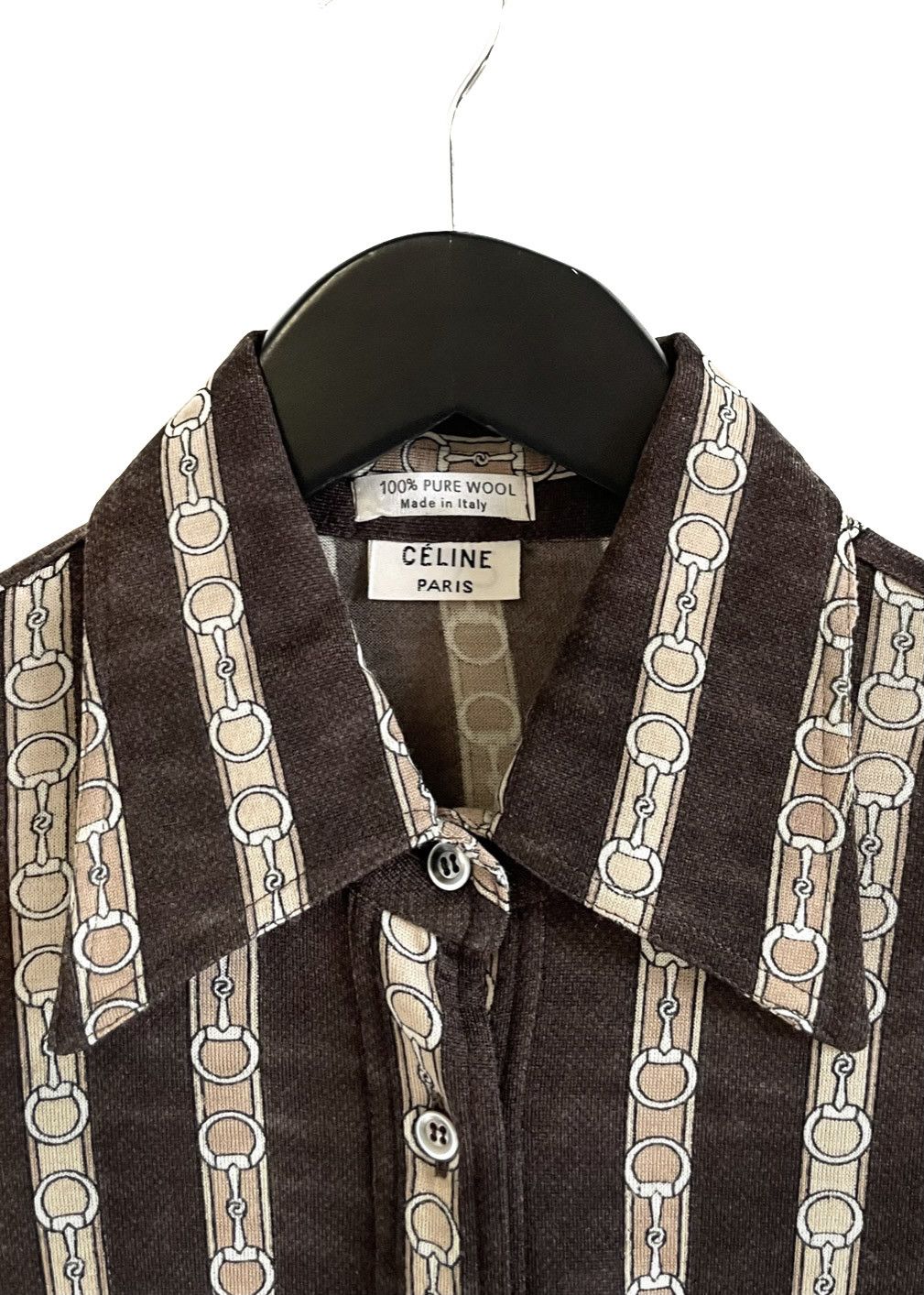 Celine Céline Vintage Brown Horsebit Print Wool Blouse Size XL / US 12-14 / IT 48-50 - 2 Thumbnail
