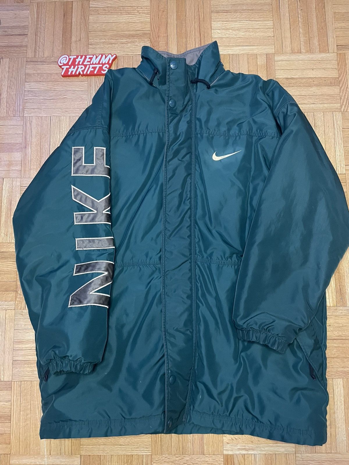 Nike × Vintage Dark Green Nike Arm Spellout Jacket Size US L / EU 52-54 / 3 - 1 Thumbnail