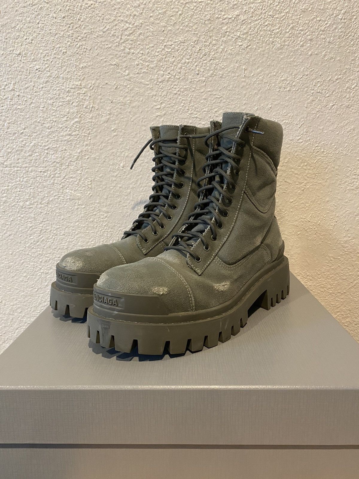 Balenciaga Destroyed Canvas Combat Strike Boots (40) Fits 41 | Grailed