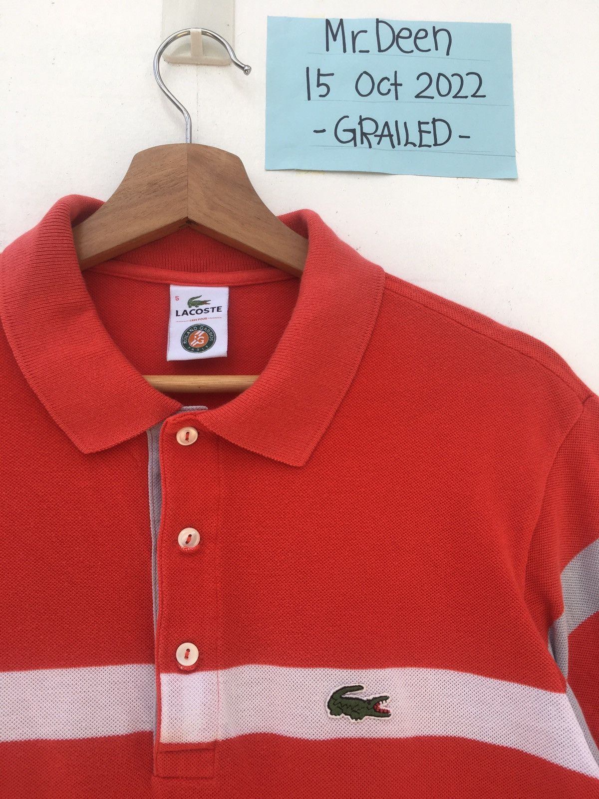 image of Lacoste Roland-Garros Tennis Tournament Polo Shirt in Red White, Men's (Size Medium)