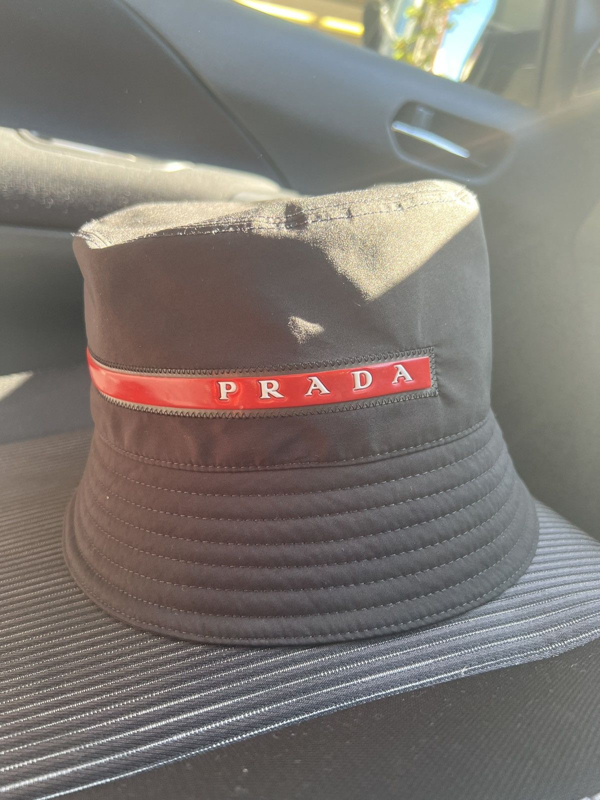 Prada Rubber Logo Nylon Hat
