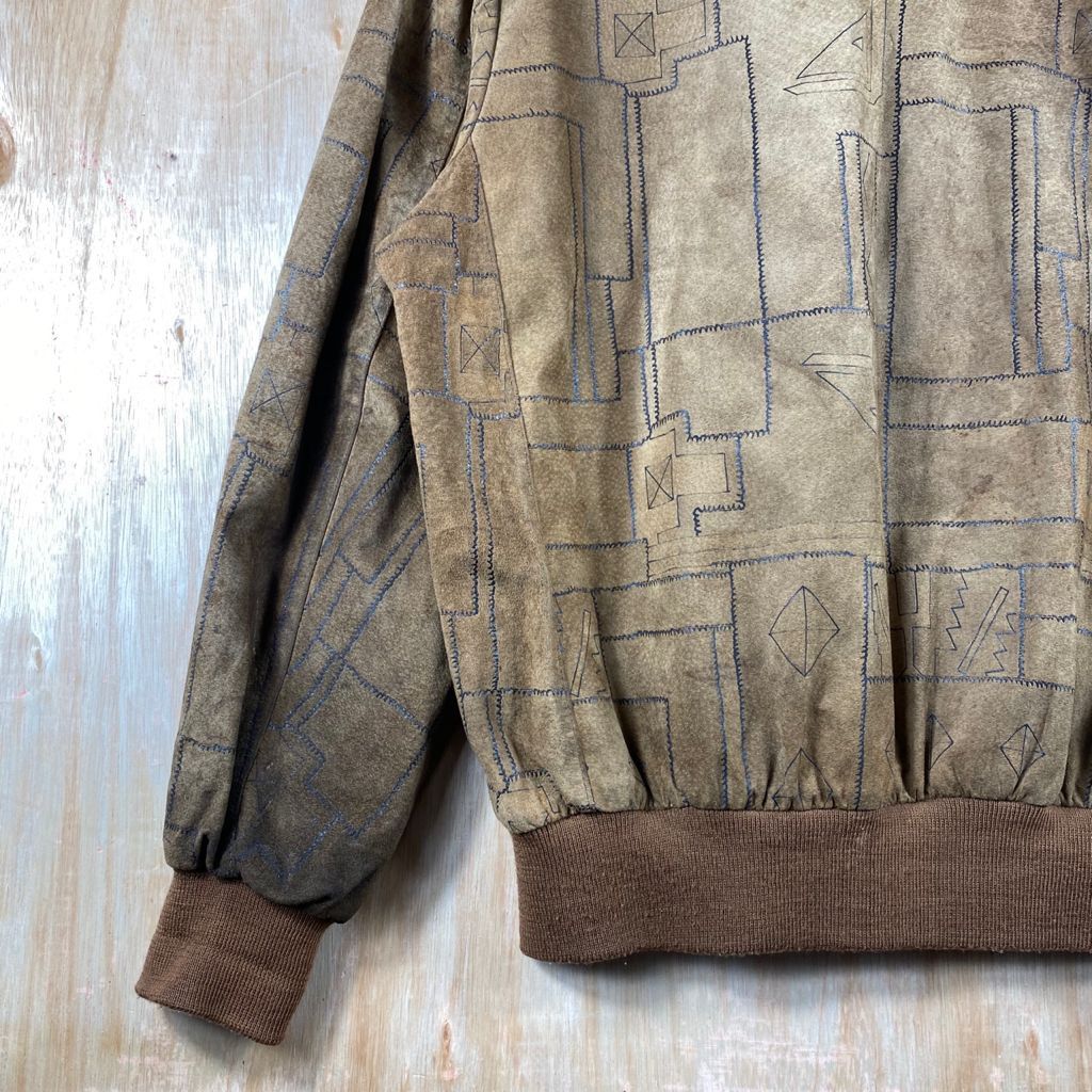 Vintage RARE🔥Vintage Light Leather Arts Patchwork Bomber Jacket Size US XL / EU 56 / 4 - 13 Thumbnail