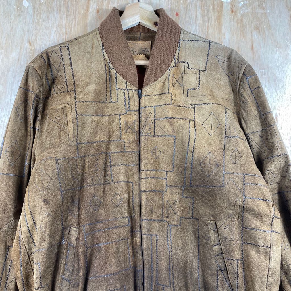 Vintage RARE🔥Vintage Light Leather Arts Patchwork Bomber Jacket Size US XL / EU 56 / 4 - 3 Thumbnail