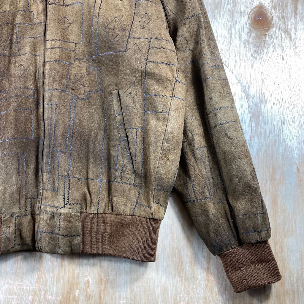 Vintage RARE🔥Vintage Light Leather Arts Patchwork Bomber Jacket Size US XL / EU 56 / 4 - 6 Thumbnail