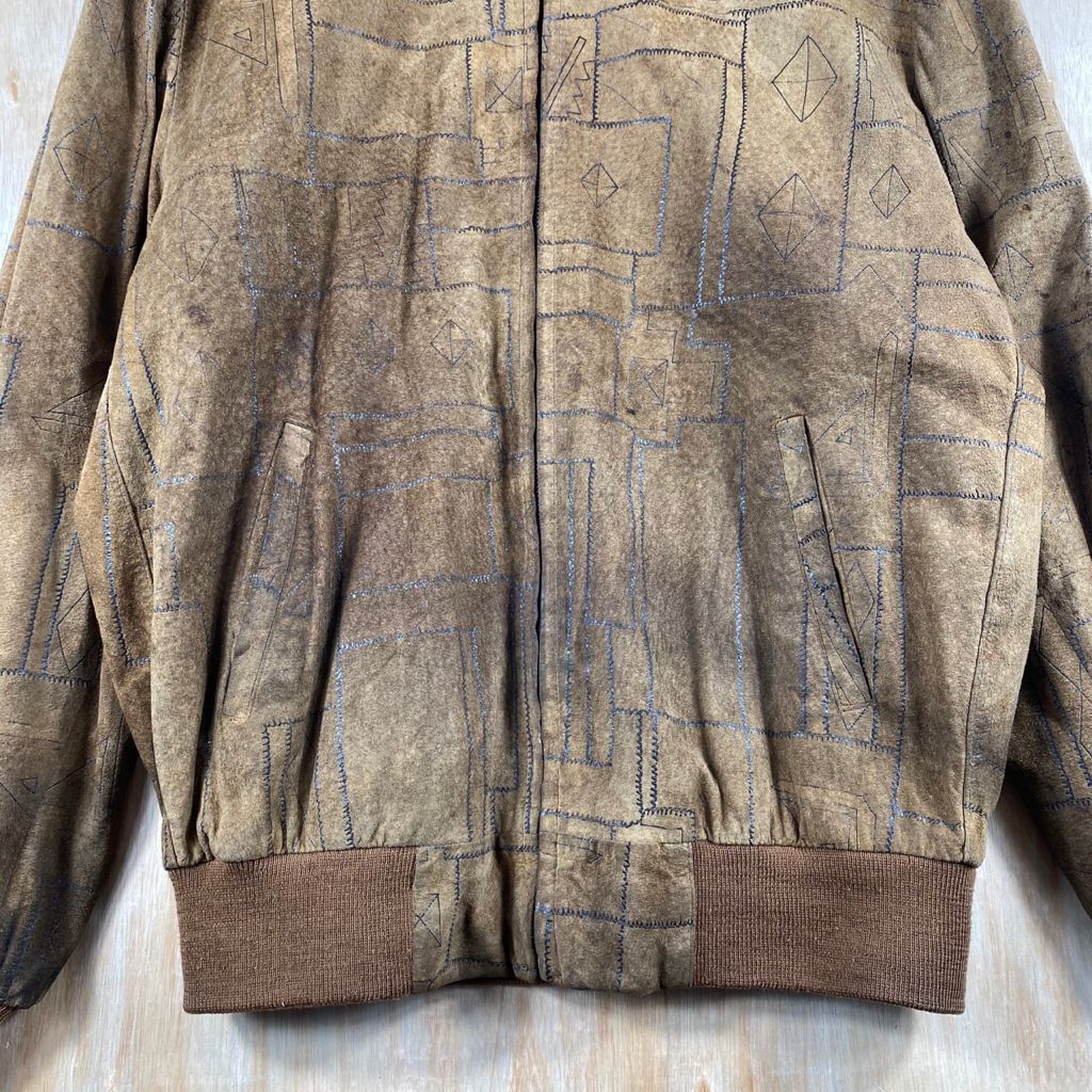Vintage RARE🔥Vintage Light Leather Arts Patchwork Bomber Jacket Size US XL / EU 56 / 4 - 4 Thumbnail