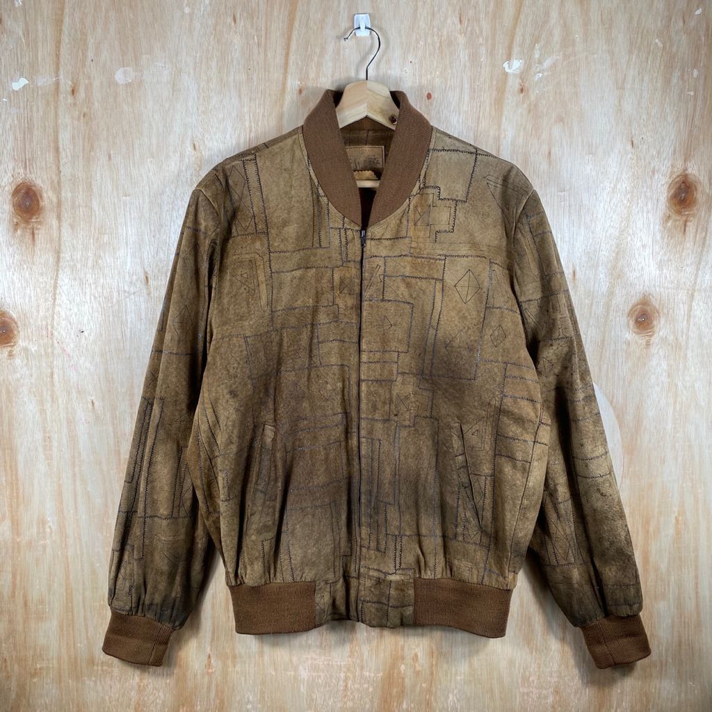 Vintage RARE🔥Vintage Light Leather Arts Patchwork Bomber Jacket Size US XL / EU 56 / 4 - 1 Thumbnail