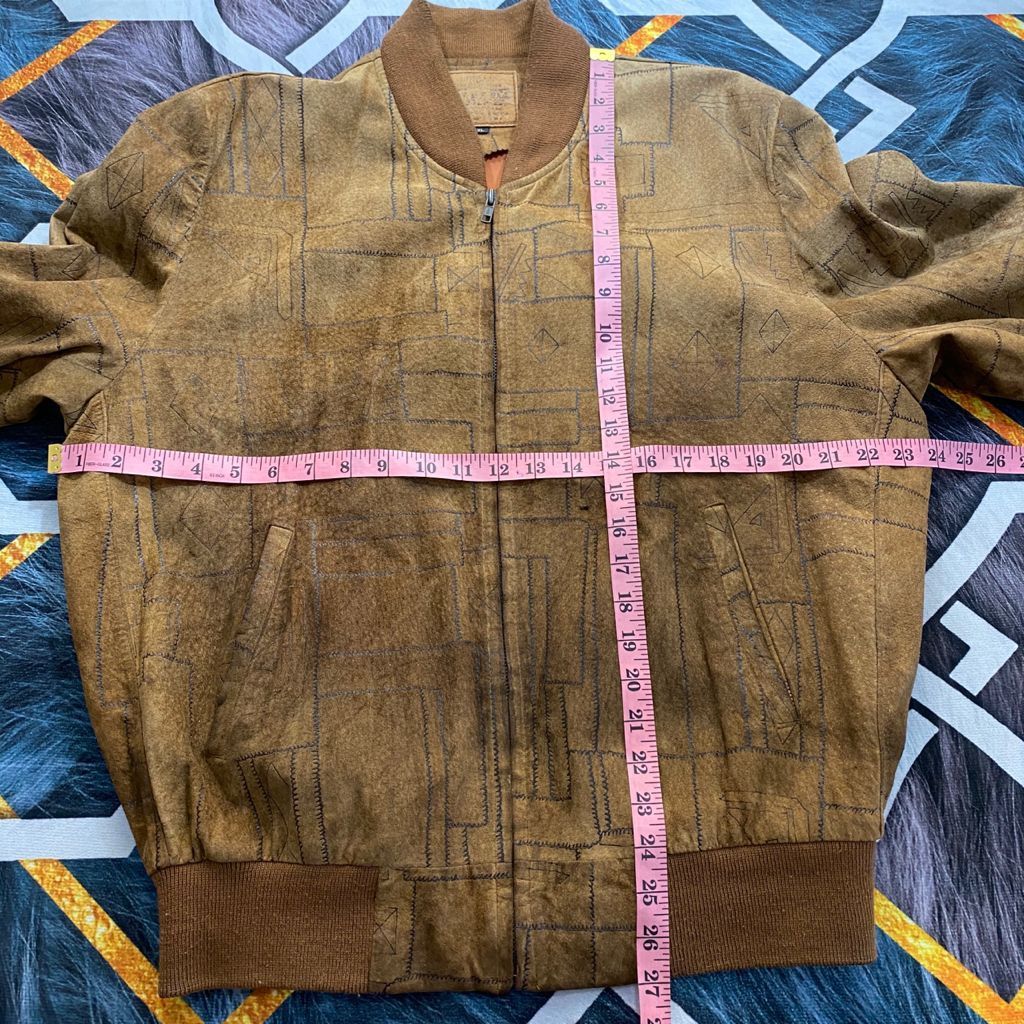 Vintage RARE🔥Vintage Light Leather Arts Patchwork Bomber Jacket Size US XL / EU 56 / 4 - 15 Thumbnail