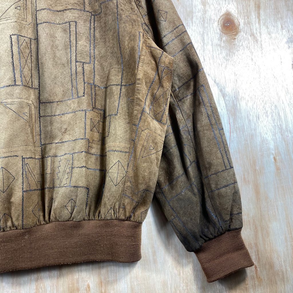 Vintage RARE🔥Vintage Light Leather Arts Patchwork Bomber Jacket Size US XL / EU 56 / 4 - 14 Thumbnail