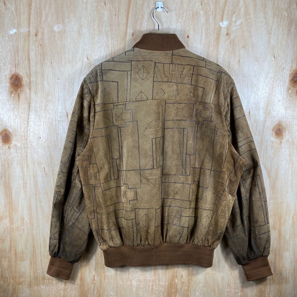 Vintage RARE🔥Vintage Light Leather Arts Patchwork Bomber Jacket Size US XL / EU 56 / 4 - 2 Thumbnail