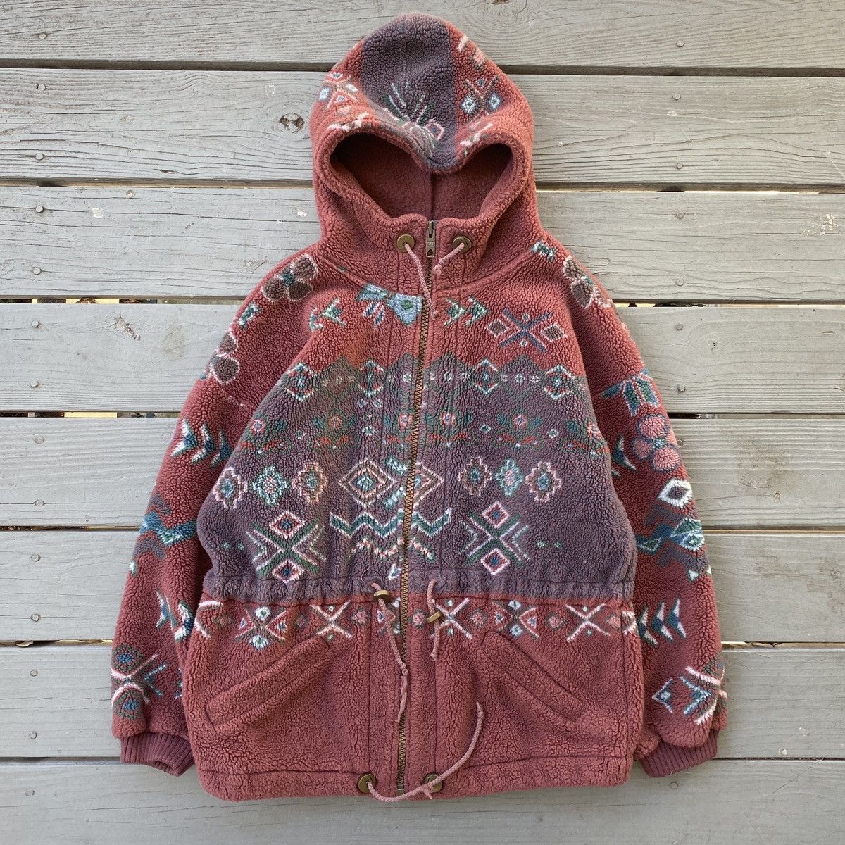 Pre-owned Grailed Vintage Zip Up Sherpa Fleece Hoodie Jacket In Red