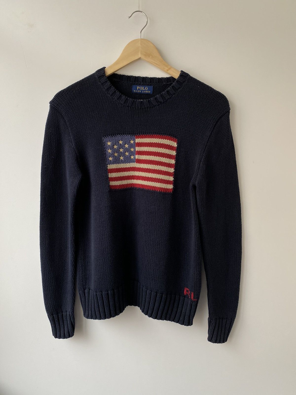 image of Ralph Laurent American Flag Usa Travis Scott Sweaters Y2K in Dark Blue, Women's (Size Small)