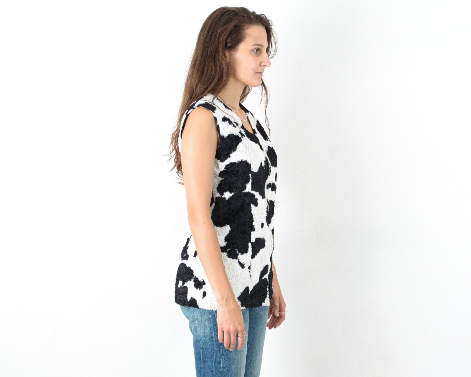 Other × Vintage Women Tee Cardigan Sleeveless Vest Cow Print Western Funky Size S / US 4 / IT 40 - 4 Thumbnail