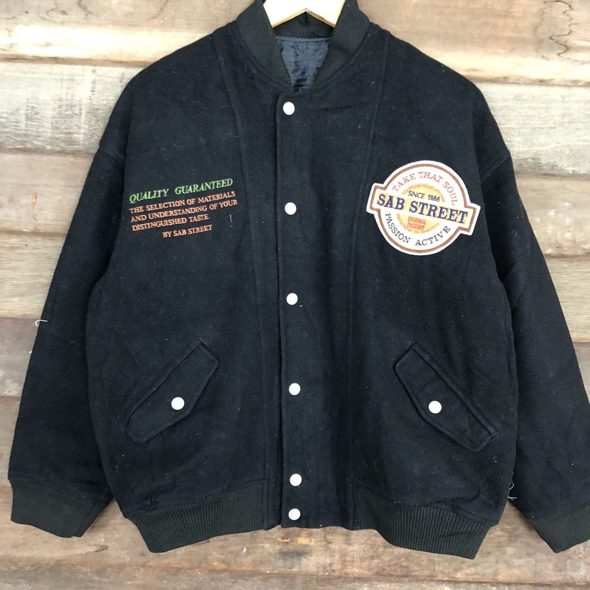 Japanese Brand Sab Street Black Wool Varsity Jacket #0550 Size US L / EU 52-54 / 3 - 8 Thumbnail