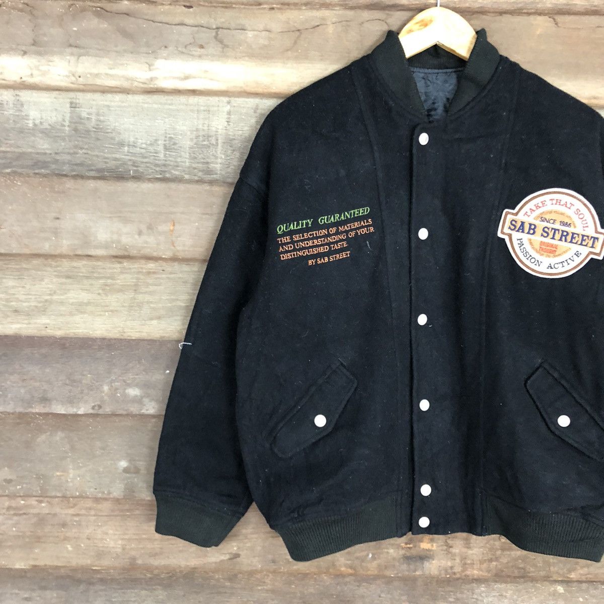 Japanese Brand Sab Street Black Wool Varsity Jacket #0550 Size US L / EU 52-54 / 3 - 7 Thumbnail