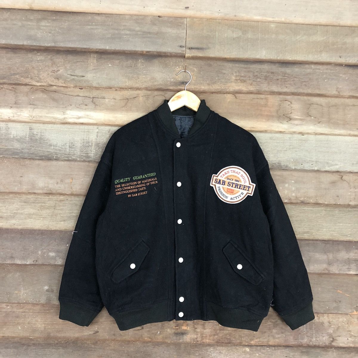 Japanese Brand Sab Street Black Wool Varsity Jacket #0550 Size US L / EU 52-54 / 3 - 3 Thumbnail