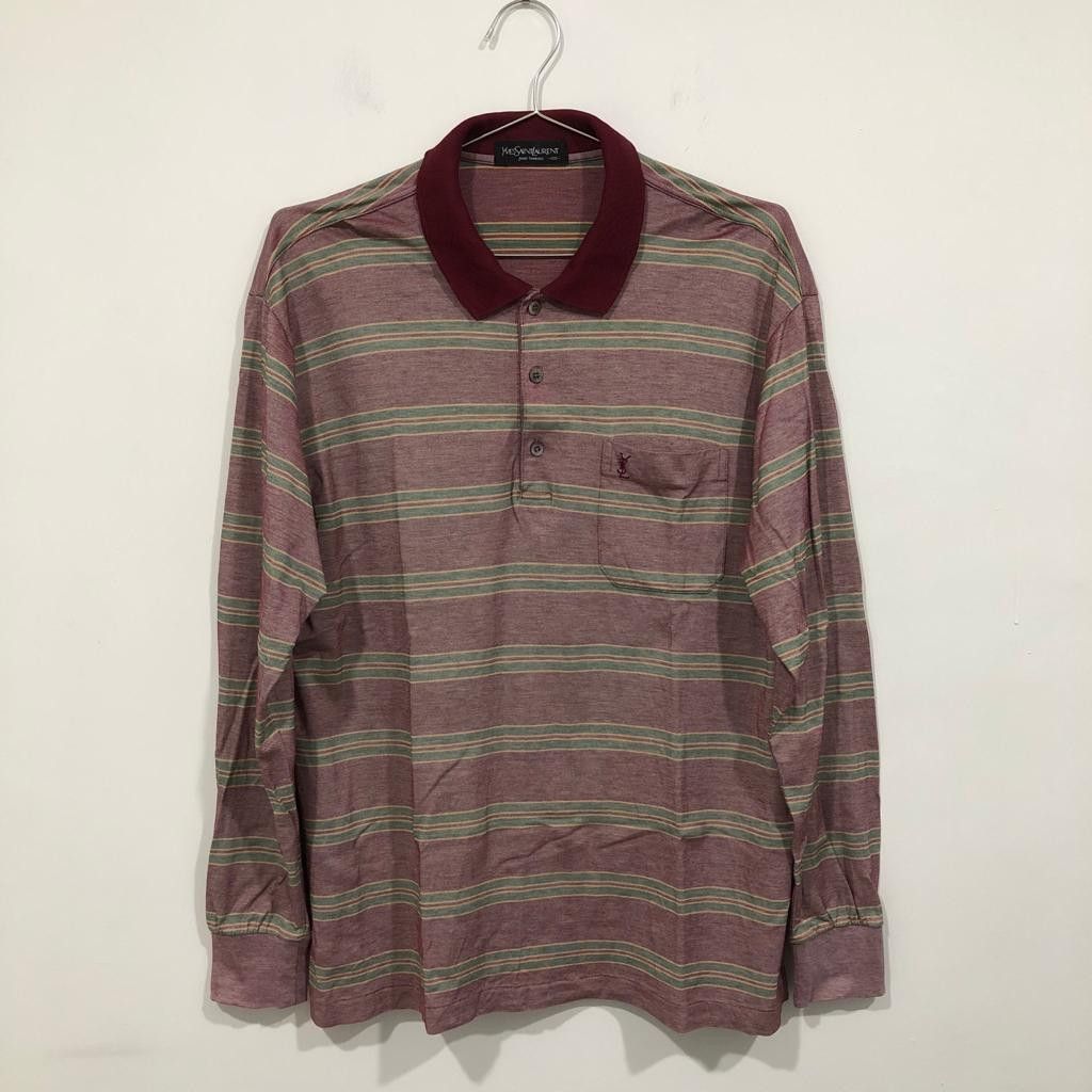 Yves Saint Laurent Vintage YSL Stripe Long Sleeve Polo Tee Size US L / EU 52-54 / 3 - 1 Thumbnail