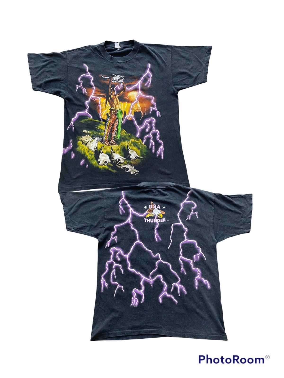 Vintage Travis scott Vintage thunder lightening USA 90s tee Size US XL / EU 56 / 4 - 1 Thumbnail