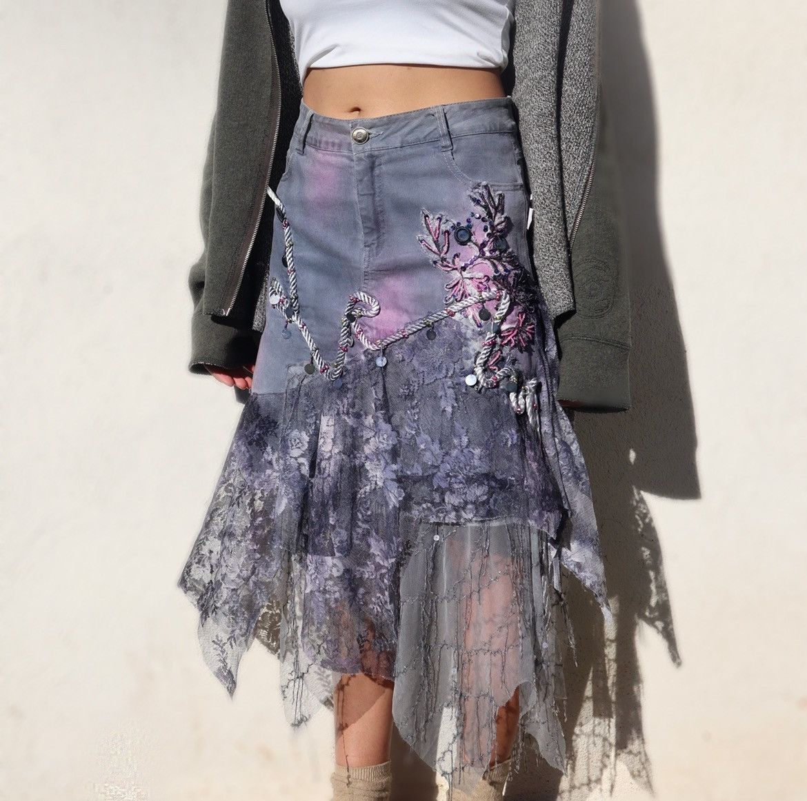 Lace Asymmetrical Skirt – Fairycore Vintage Ruffle Design