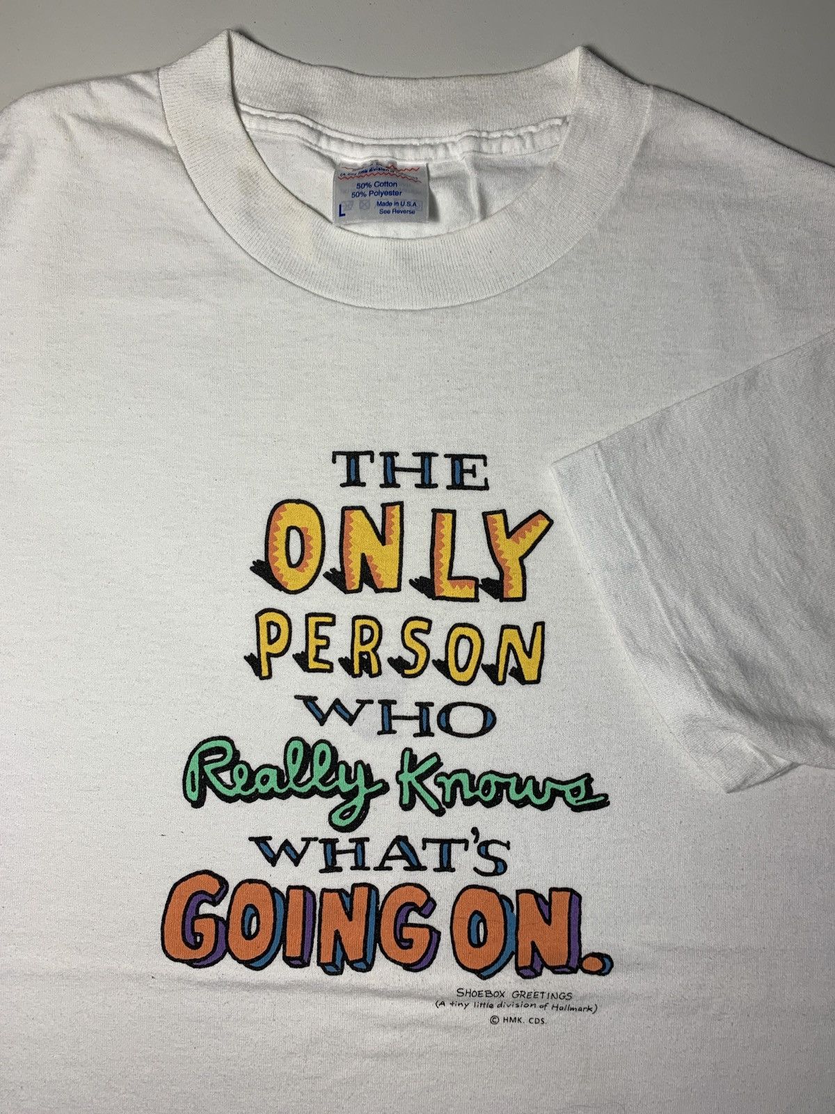 image of Made In USA x Vintage 1990S Whats Going On Tee in White, Men's (Size Large)