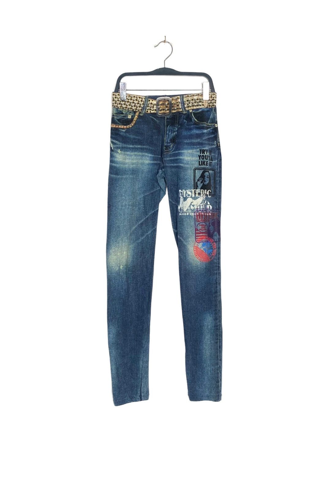 image of VTG Hysteric Glamour Legging Printed Jeans Made Japan in Blue, Women's (Size 24)