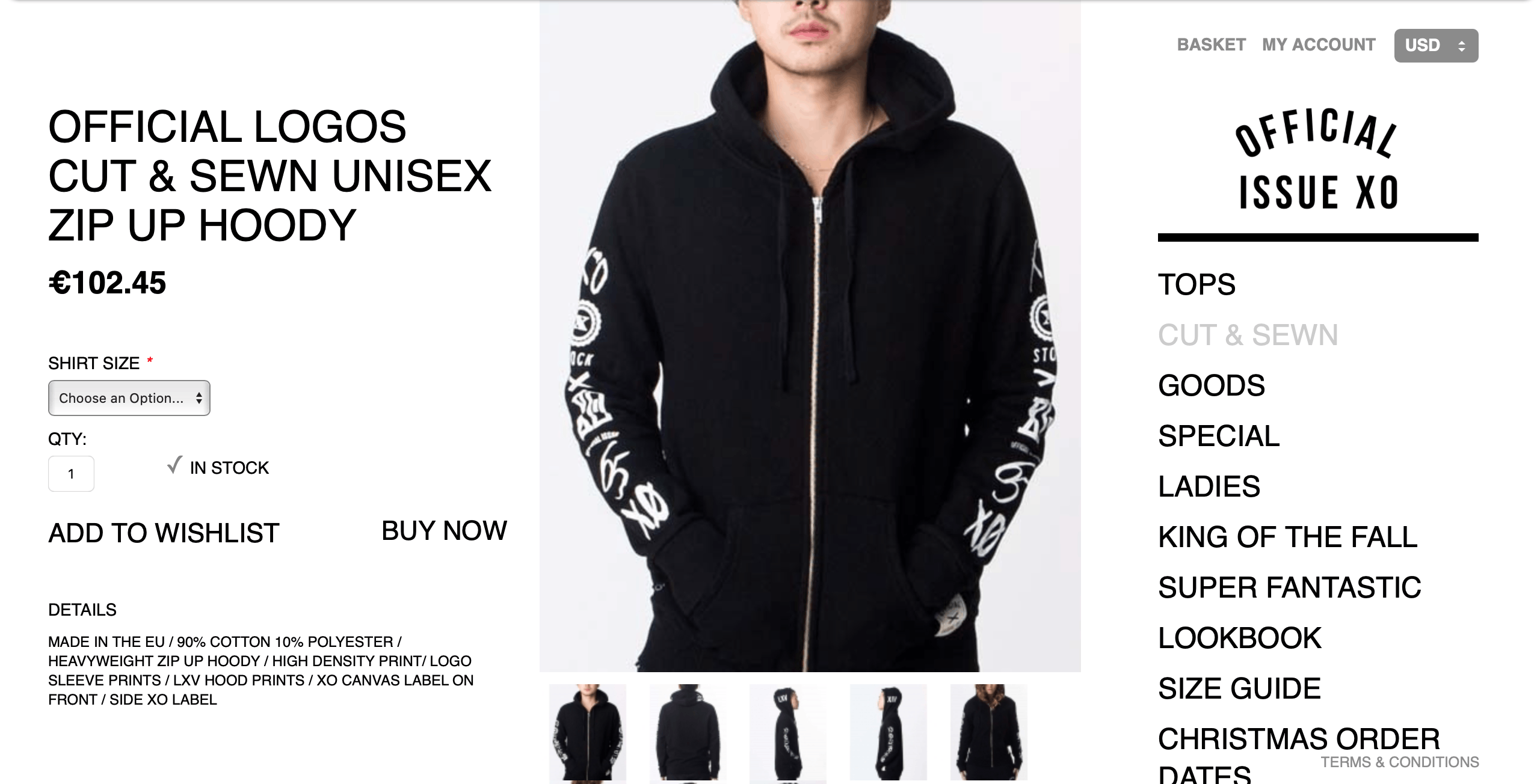 The Weeknd OFFICIAL ISSUE XO CUT & SEWN ZIP UP HOODIE Size US M / EU 48-50 / 2 - 6 Thumbnail