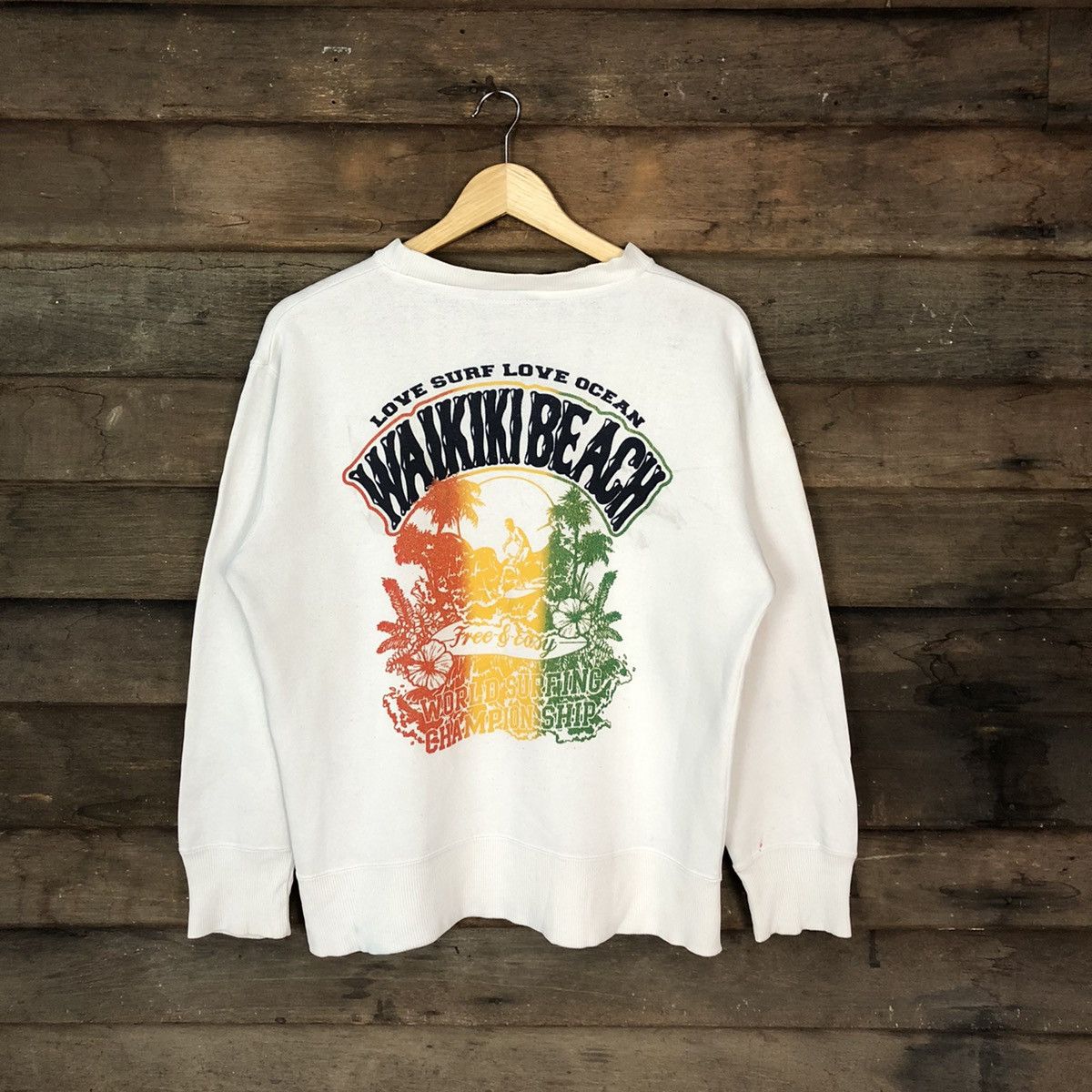 Japanese Brand Waikiki Beach White Sweatshirt #4731 Size US M / EU 48-50 / 2 - 1 Thumbnail